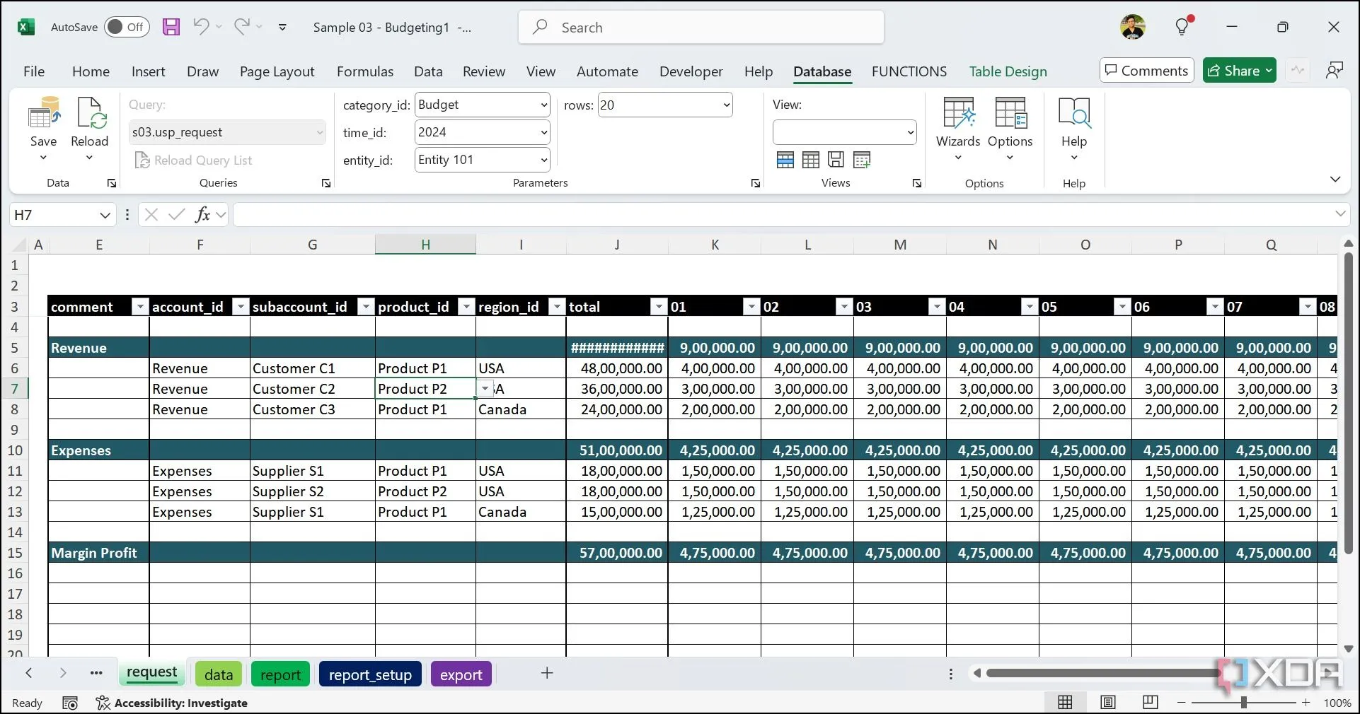 Add-in SaveToDB trong Excel giao diện chung