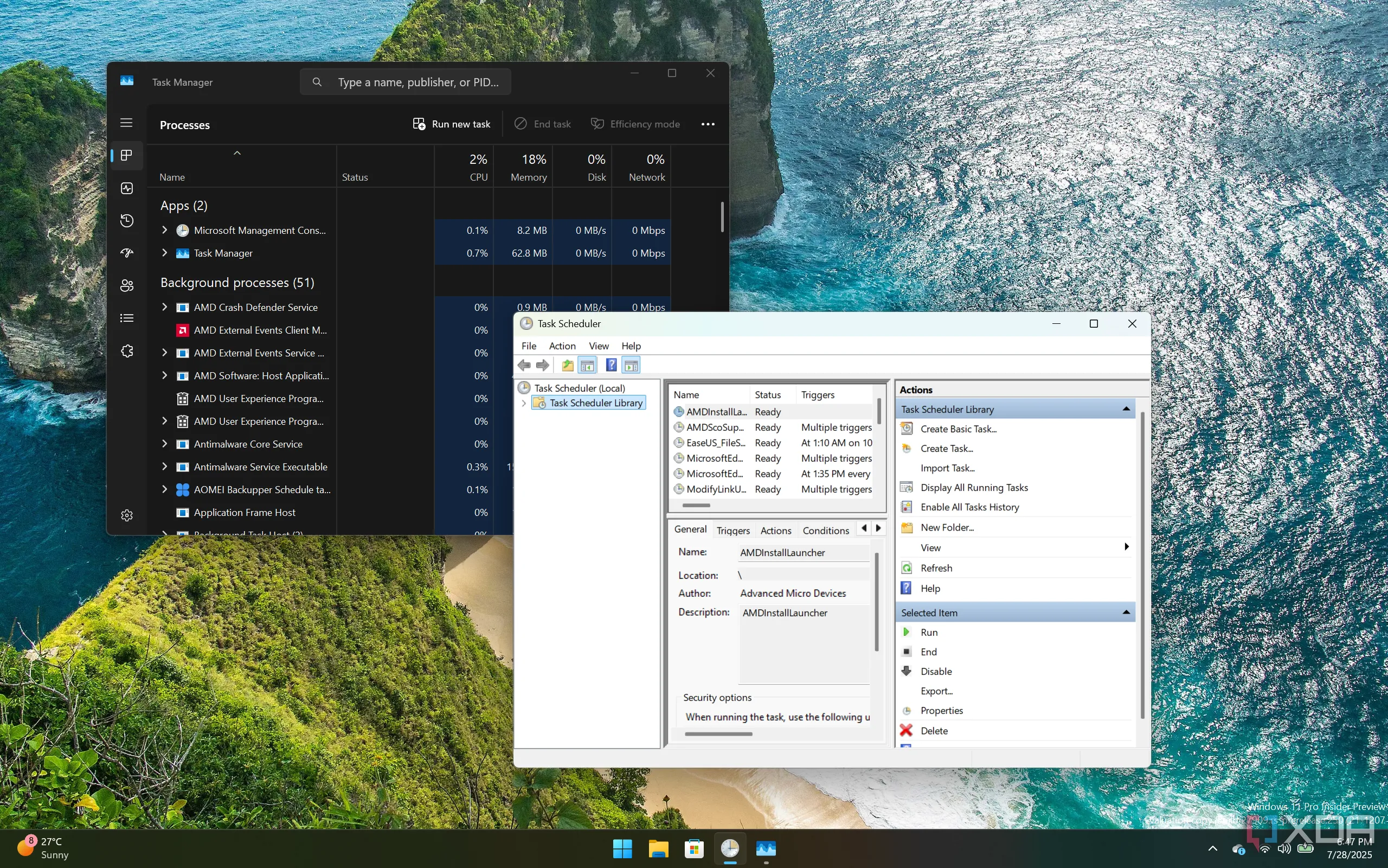 Ảnh chụp màn hình Trình lập lịch tác vụ và Trình quản lý tác vụ trong Windows 11