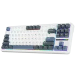 Bàn phím cơ Aula F87 màu trắng với thiết kế TKL, hỗ trợ không dây và đèn RGB, cải thiện trải nghiệm gõ phím.