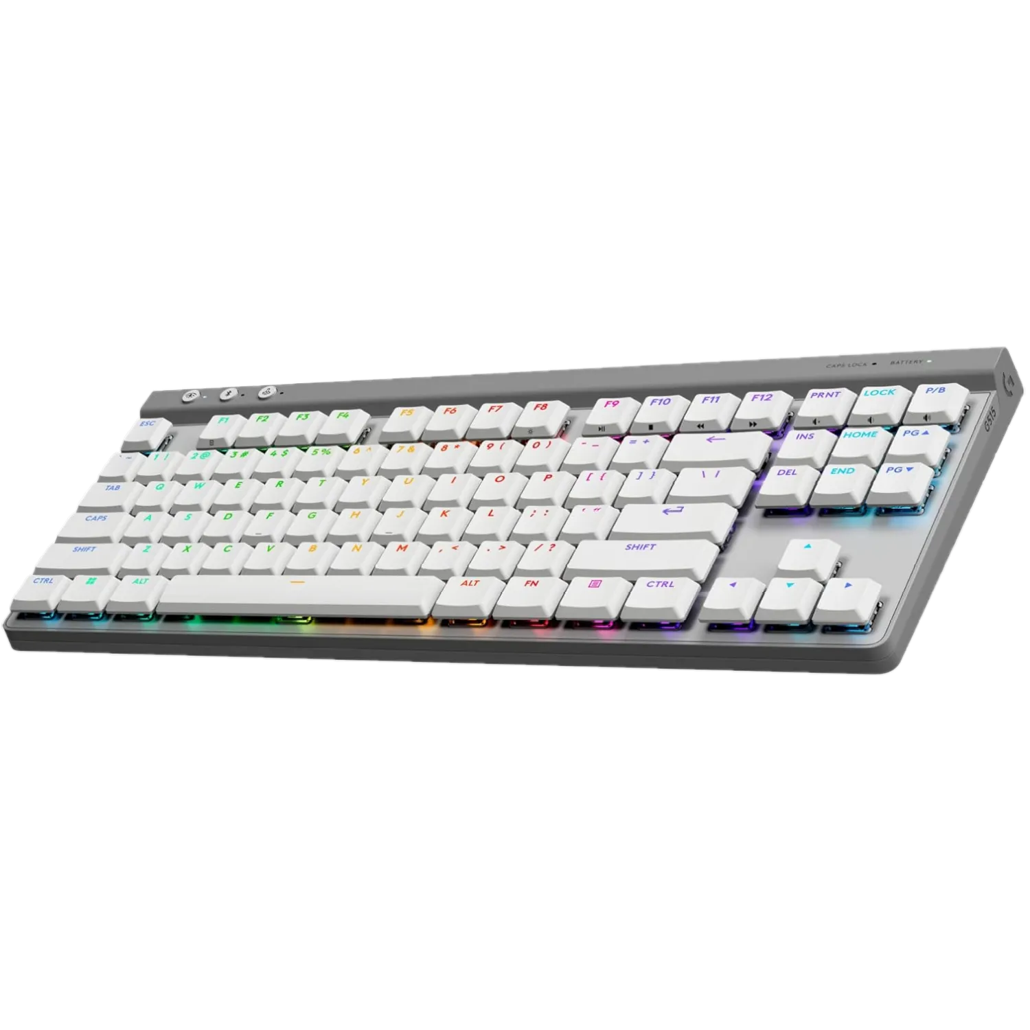 Bàn phím cơ không dây Logitech G515 Lightspeed TKL màu trắng với đèn nền RGB.
