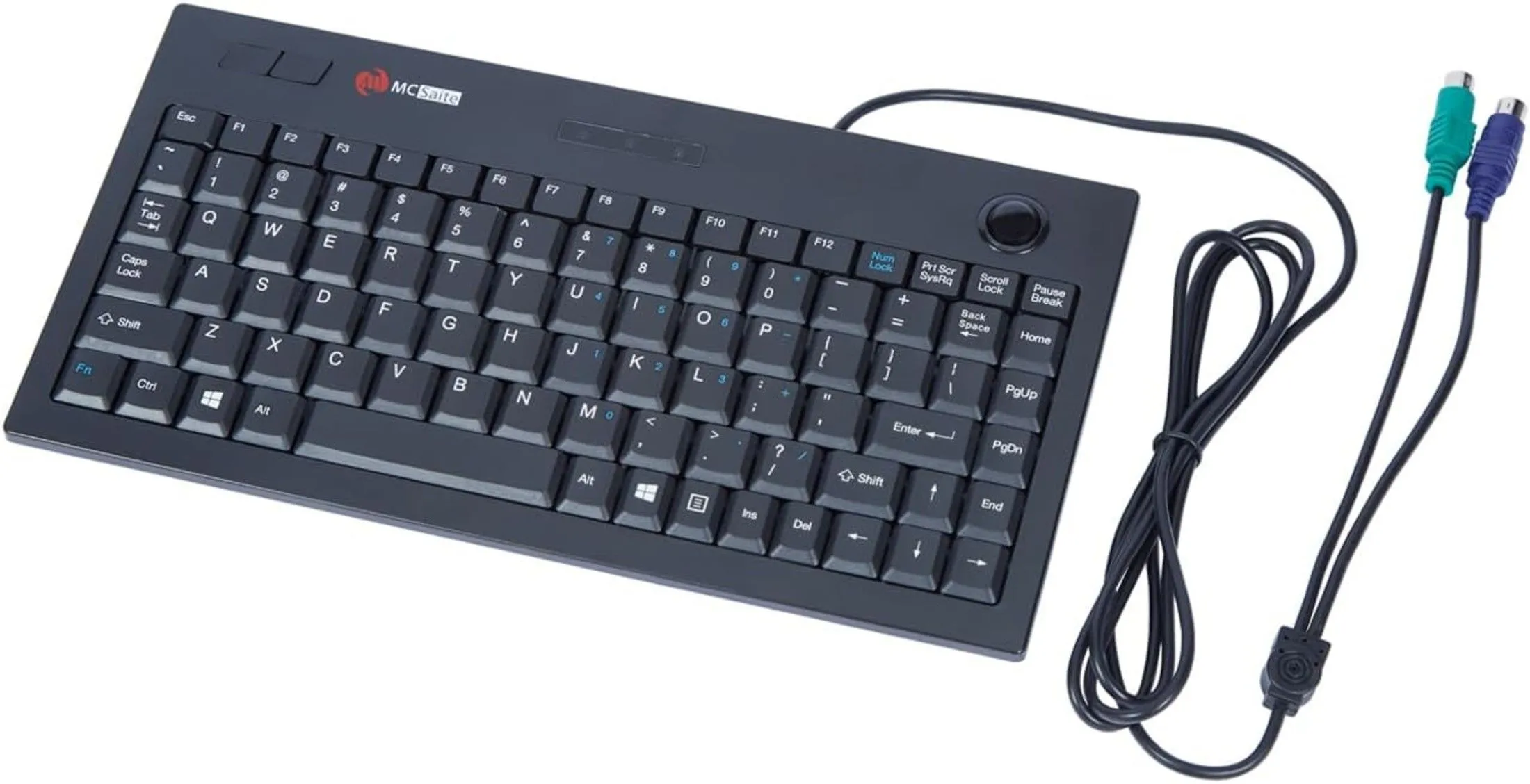 Bàn phím PC sử dụng cổng kết nối PS/2 màu xanh lá, thể hiện thiết kế bàn phím truyền thống với các chân cắm dễ gãy.