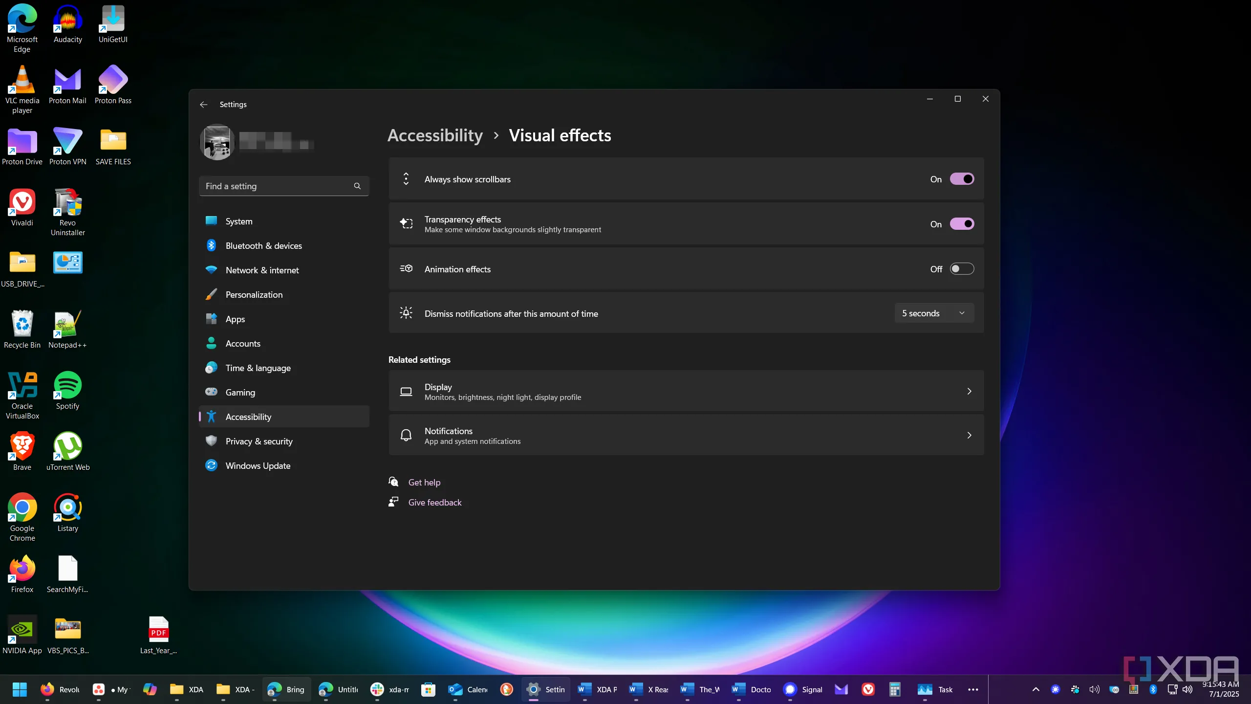 Bật tùy chọn luôn hiển thị thanh cuộn (scrollbar) trong cài đặt trợ năng của Windows 11