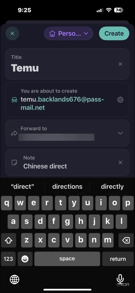 Bí danh email đã tạo trong Proton Pass trên iPhone