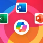 Biểu tượng Copilot AI với các ứng dụng Microsoft Office trên giao diện máy tính
