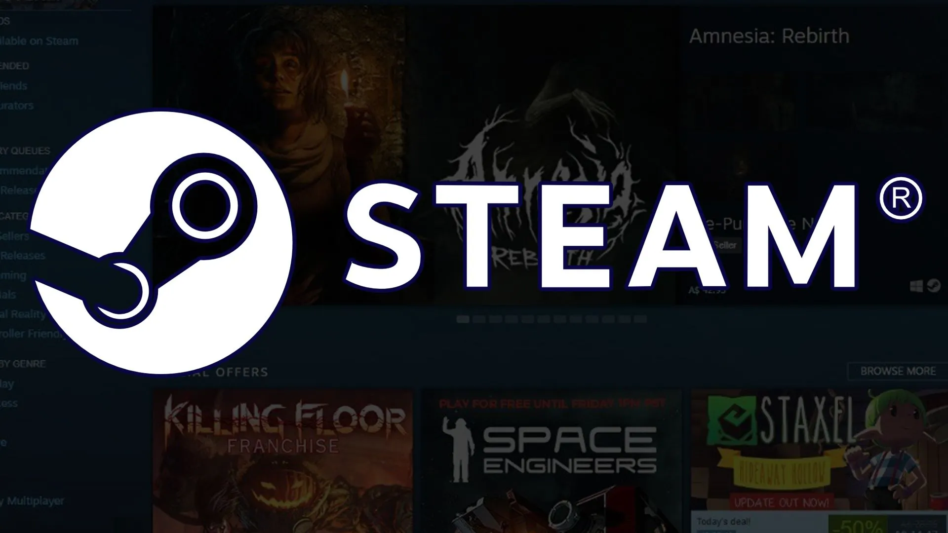 Biểu tượng Steam trên nền giao diện trang chủ, thể hiện trải nghiệm chơi game trên Linux với Steam Play và Proton.