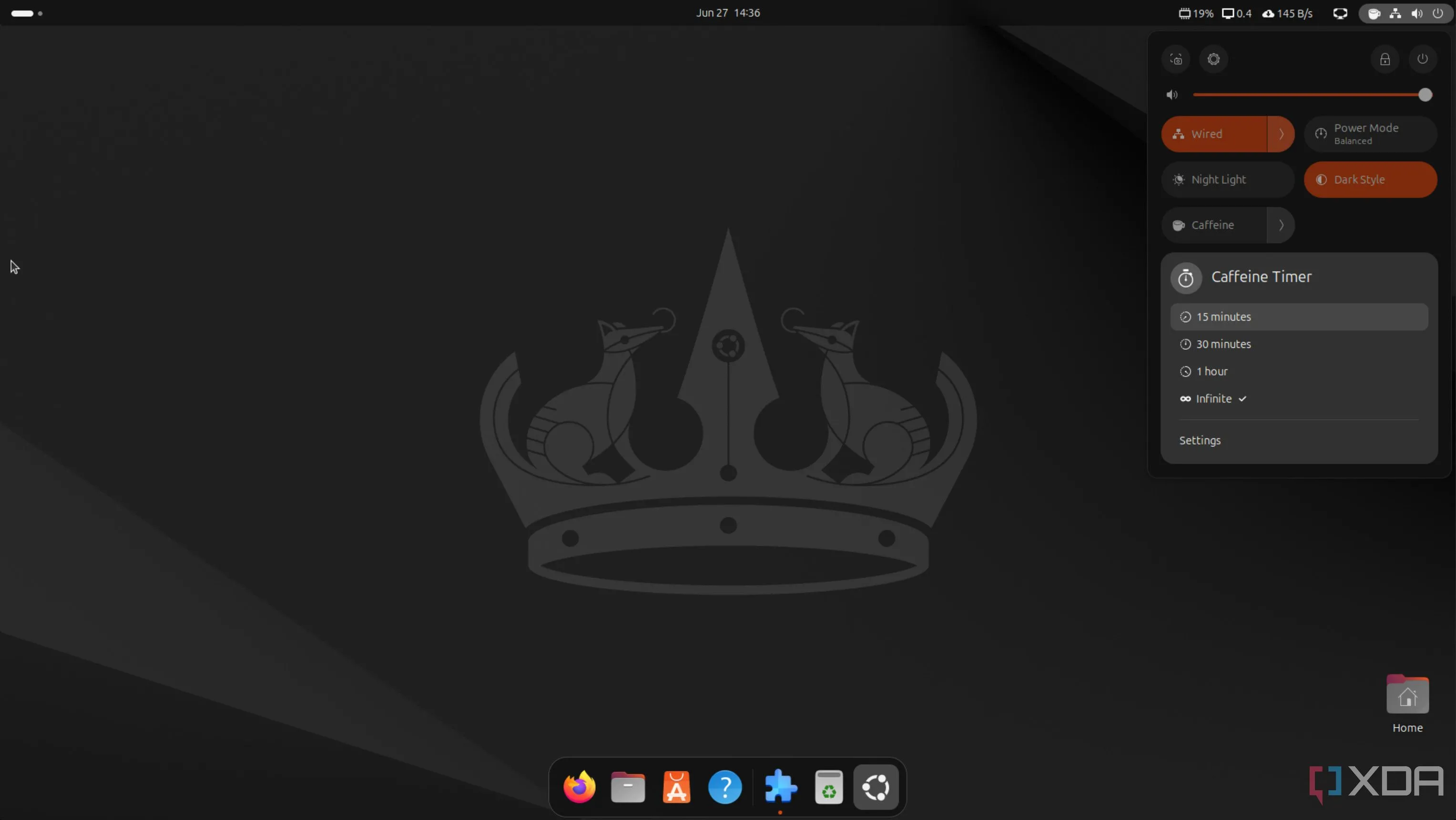 Biểu tượng tiện ích Caffeine trên thanh trạng thái của Ubuntu GNOME