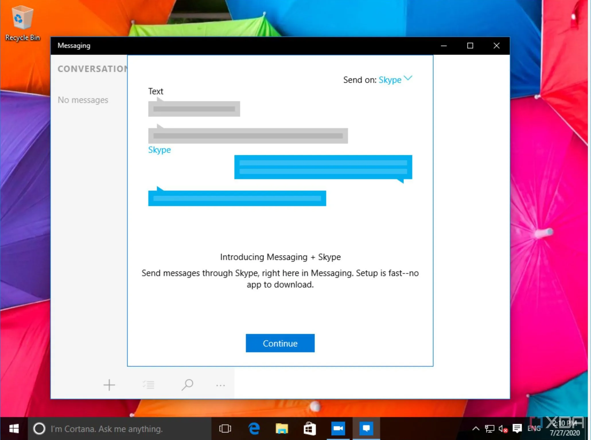 Biểu tượng ứng dụng Skype trên thanh tác vụ của Windows 10