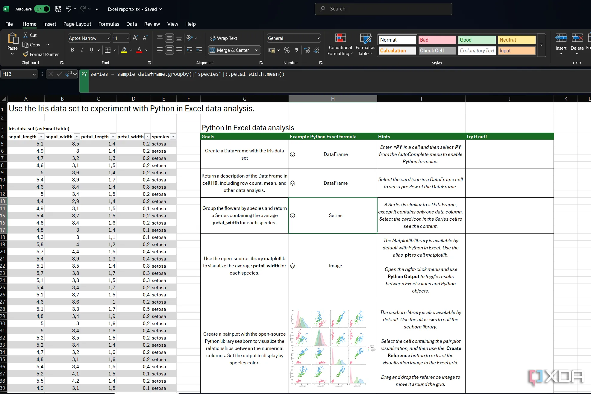 Bộ dữ liệu Iris mẫu trong Excel, minh họa dữ liệu cho việc học Python