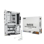 Bo mạch chủ ASUS B650E Gaming Wi-Fi màu đen với các chi tiết tản nhiệt và khe cắm RAM DDR5
