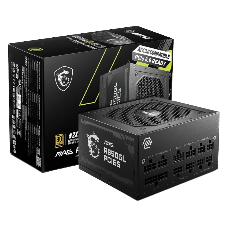 Bộ nguồn MSI MAG A850GL trên nền trong suốt