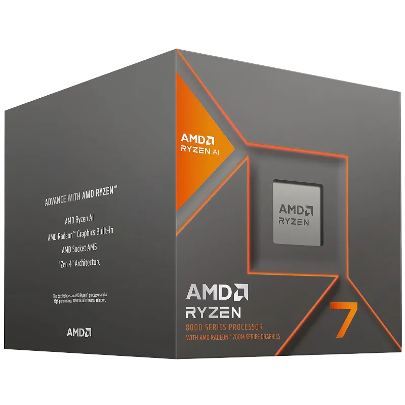 Bộ xử lý AMD Ryzen 7 8700G, một APU hiệu năng cao với card đồ họa tích hợp cho chơi game 1080p và 1440p