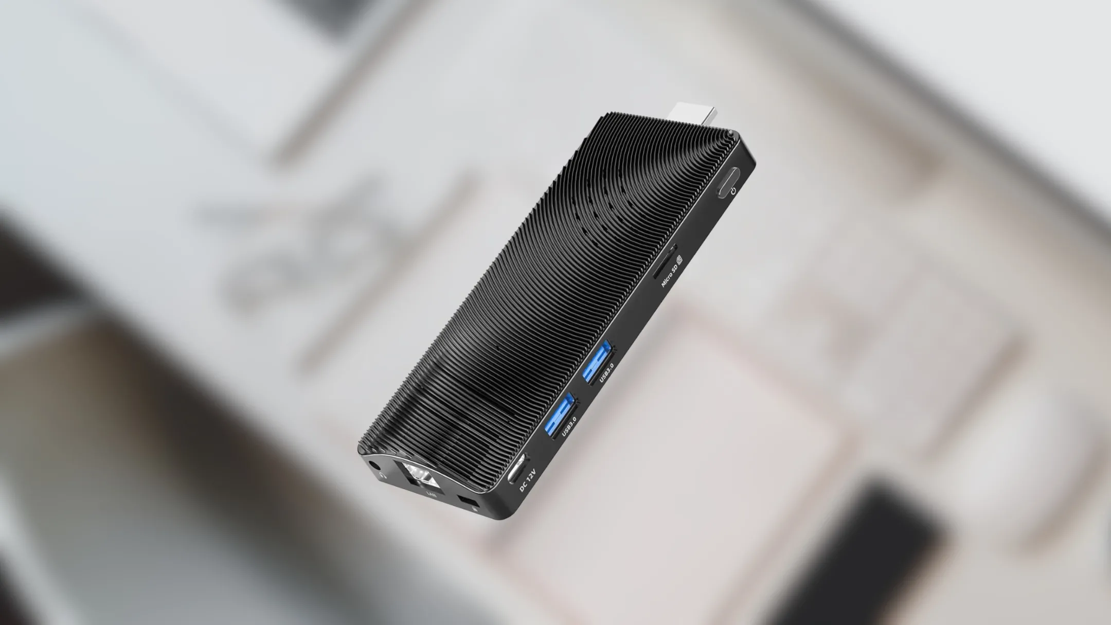 Các cổng kết nối của Mini PC Stick: USB, Ethernet, HDMI và khe thẻ nhớ microSD