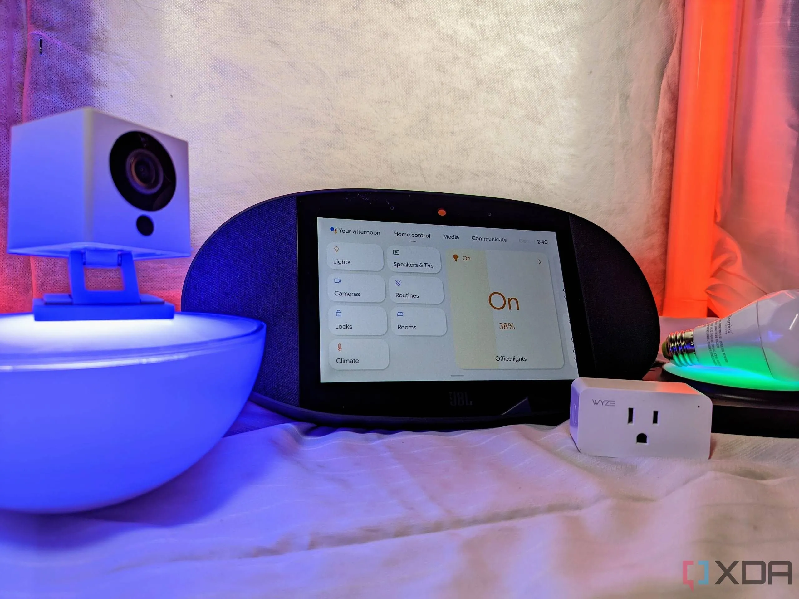 Các thiết bị nhà thông minh như Google Pixel 6 Pro, Philips Hue Go và Wyze Cam, thể hiện khả năng tương tác với Emulated Hue trong Home Assistant.