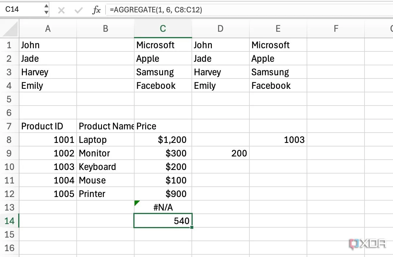 Cách dùng hàm AGGREGATE trong Excel để tính toán và bỏ qua lỗi