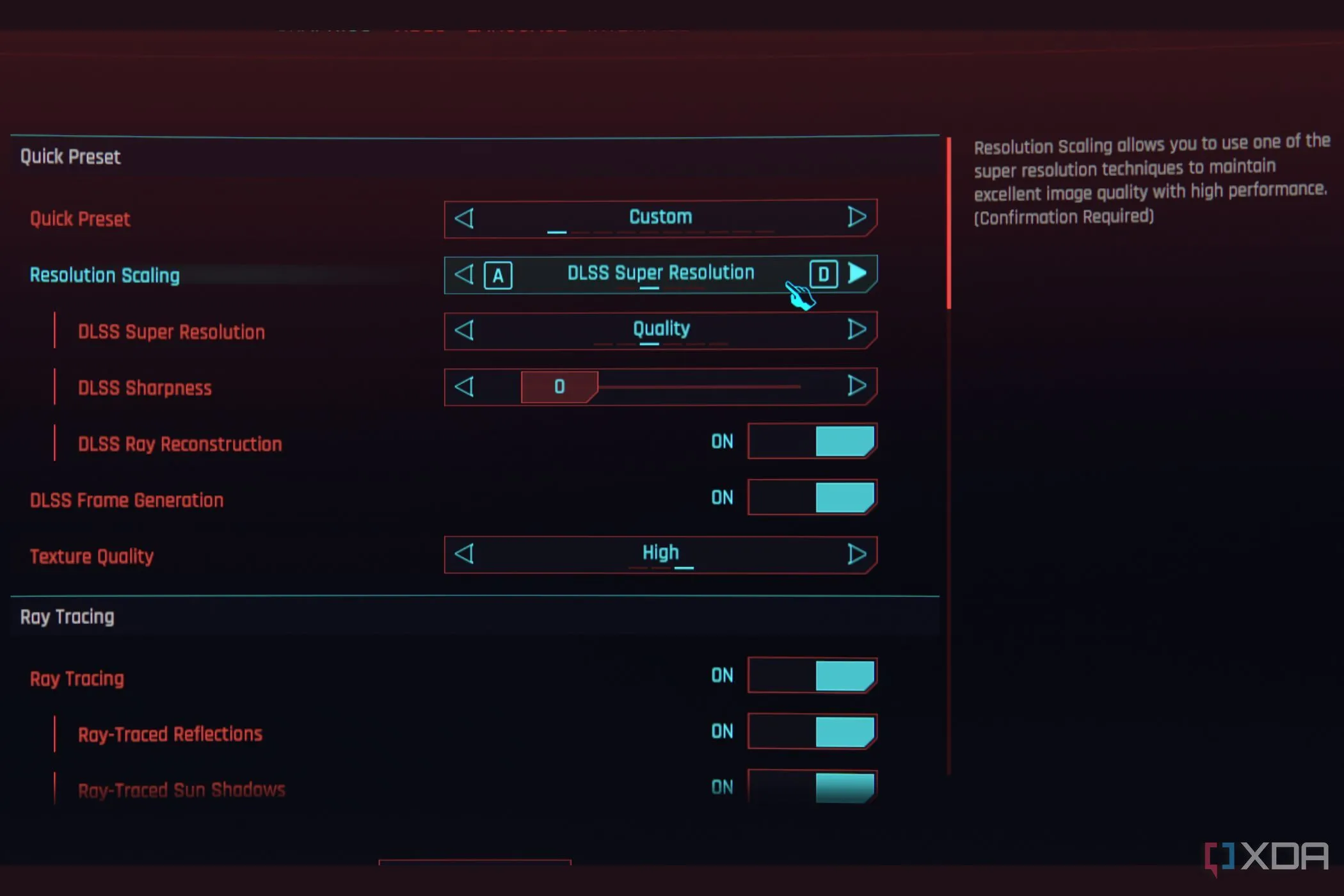 Cài đặt DLSS trong game Cyberpunk 2077, một tính năng giúp tăng FPS và giảm tải GPU.