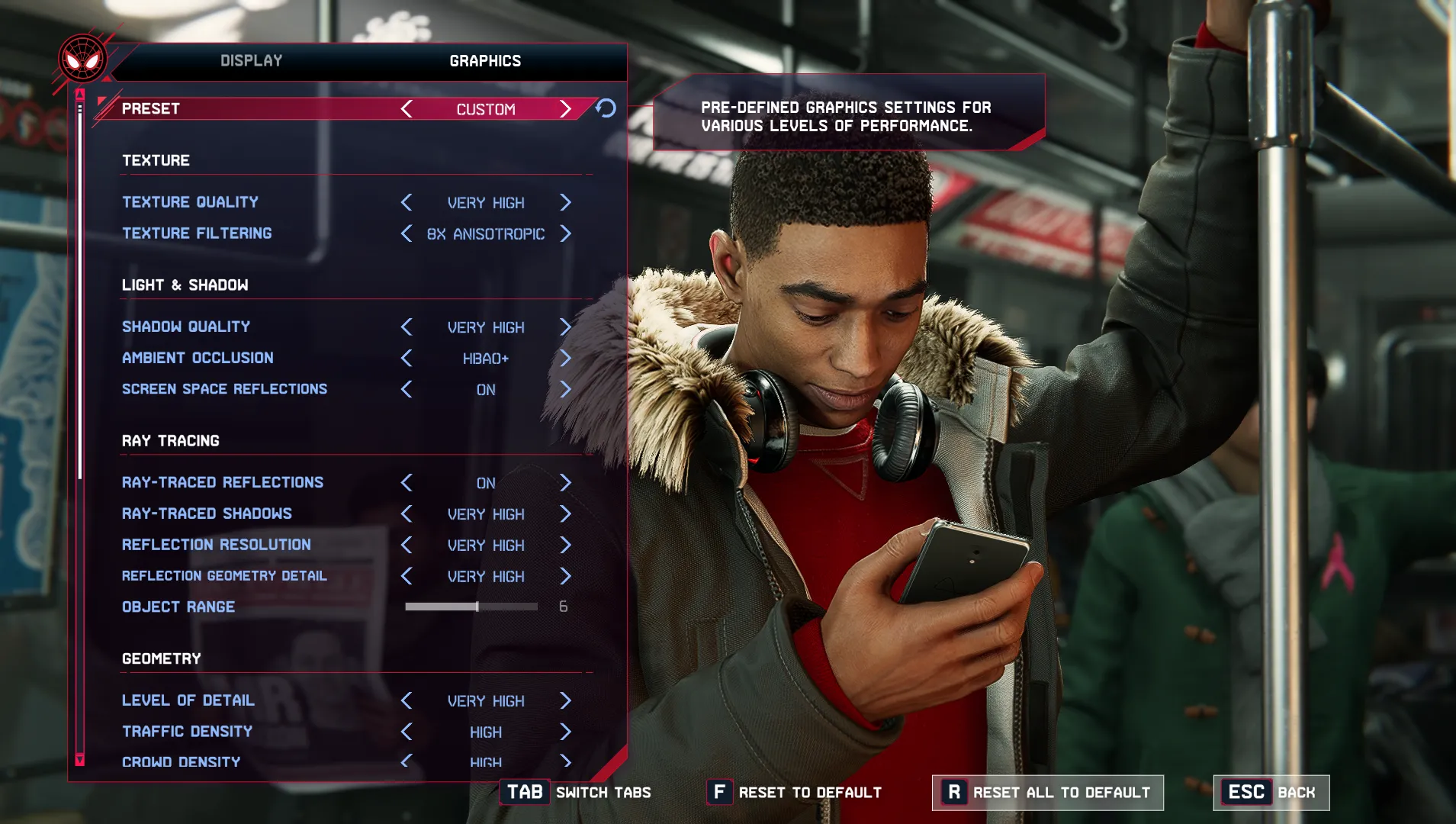Cài đặt đồ họa chi tiết trong game Spider-Man Miles Morales để tối ưu FPS