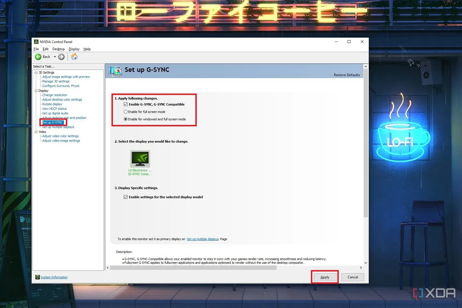 Cài đặt G-SYNC trong Nvidia Control Panel để bật chống xé hình