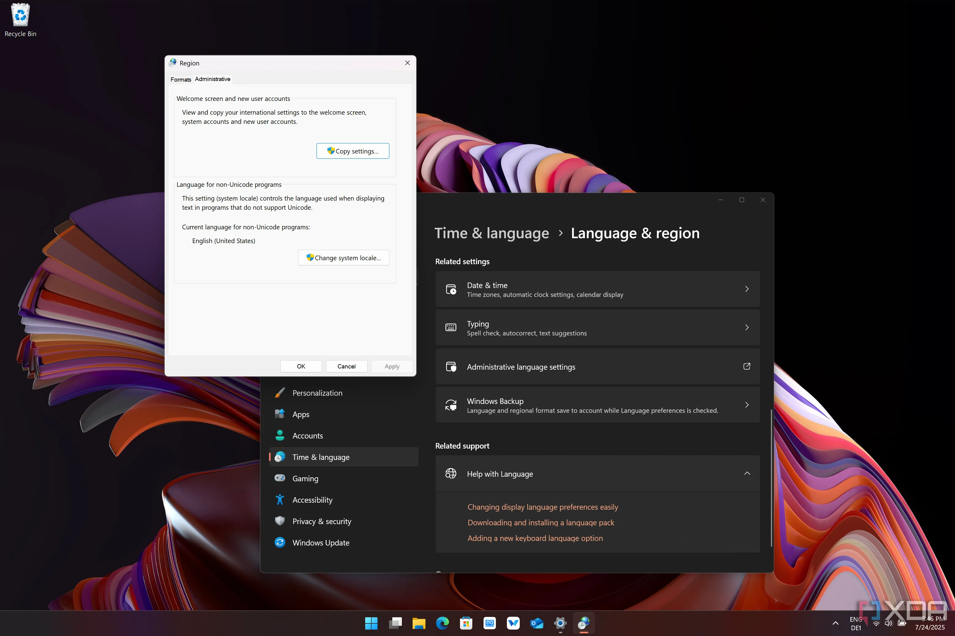 Cài đặt khu vực quản trị trên Windows 11