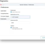 Cài đặt Kubernetes trên giao diện người dùng Rancher Desktop, cho phép dễ dàng chuyển đổi phiên bản và quản lý môi trường phát triển.
