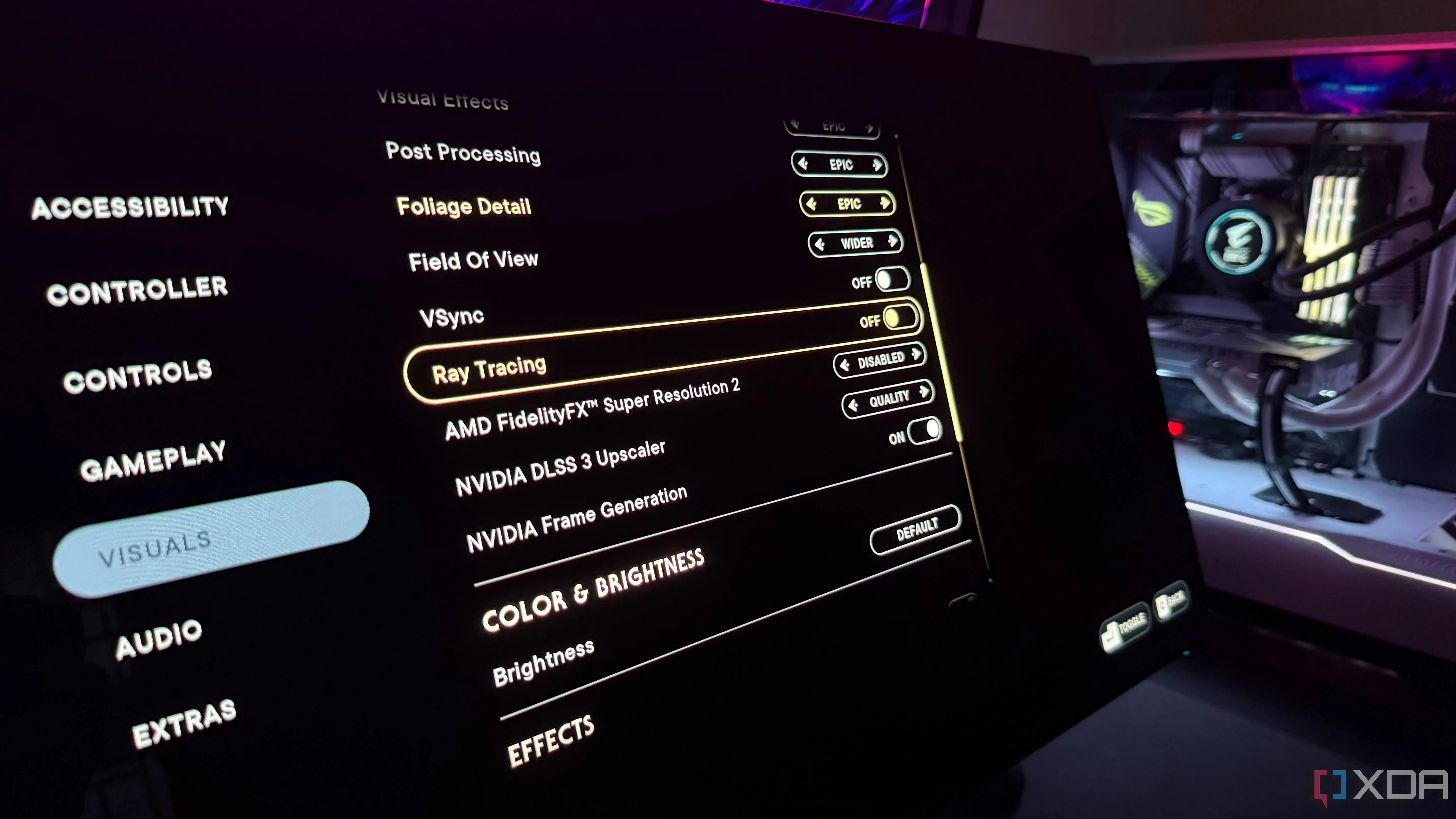 Cài đặt Ray Tracing trong game Star Wars Jedi Survivor cho thấy tùy chọn bật/tắt