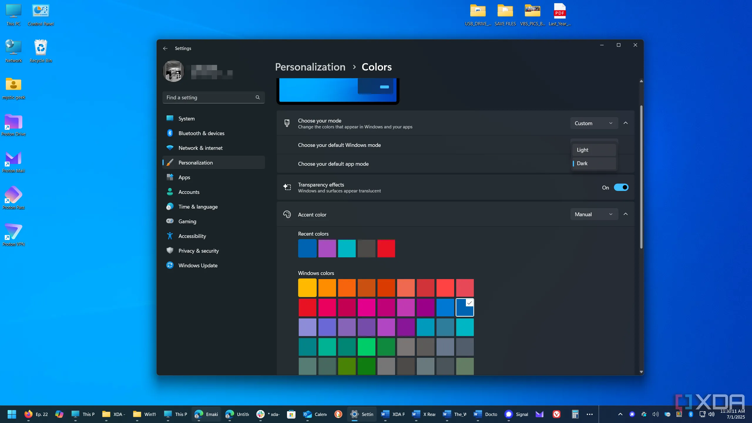 Cài đặt sơ đồ màu sắc trong cá nhân hóa Windows 11 để giống giao diện Windows 10