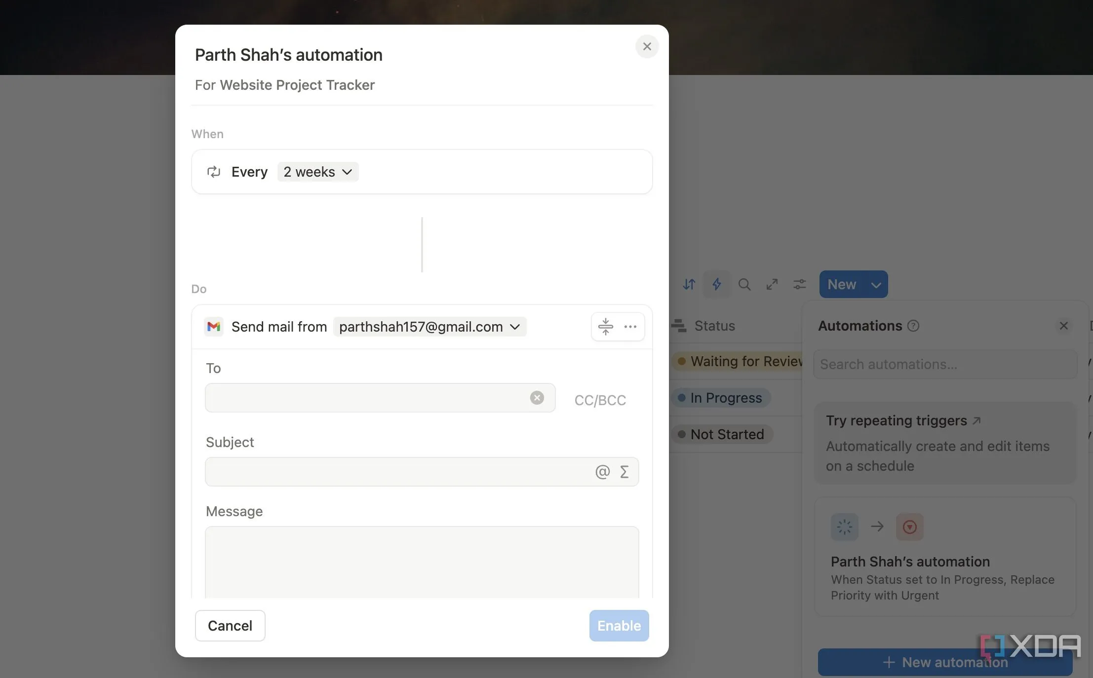 Cài đặt thông báo cơ sở dữ liệu Notion về Gmail