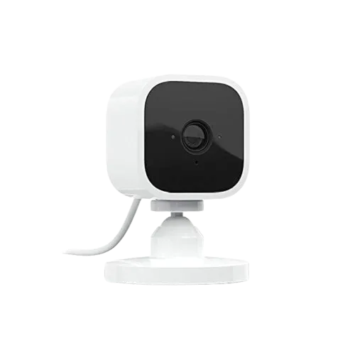 Camera an ninh Blink Mini màu trắng, thiết kế nhỏ gọn dành cho không gian trong nhà.