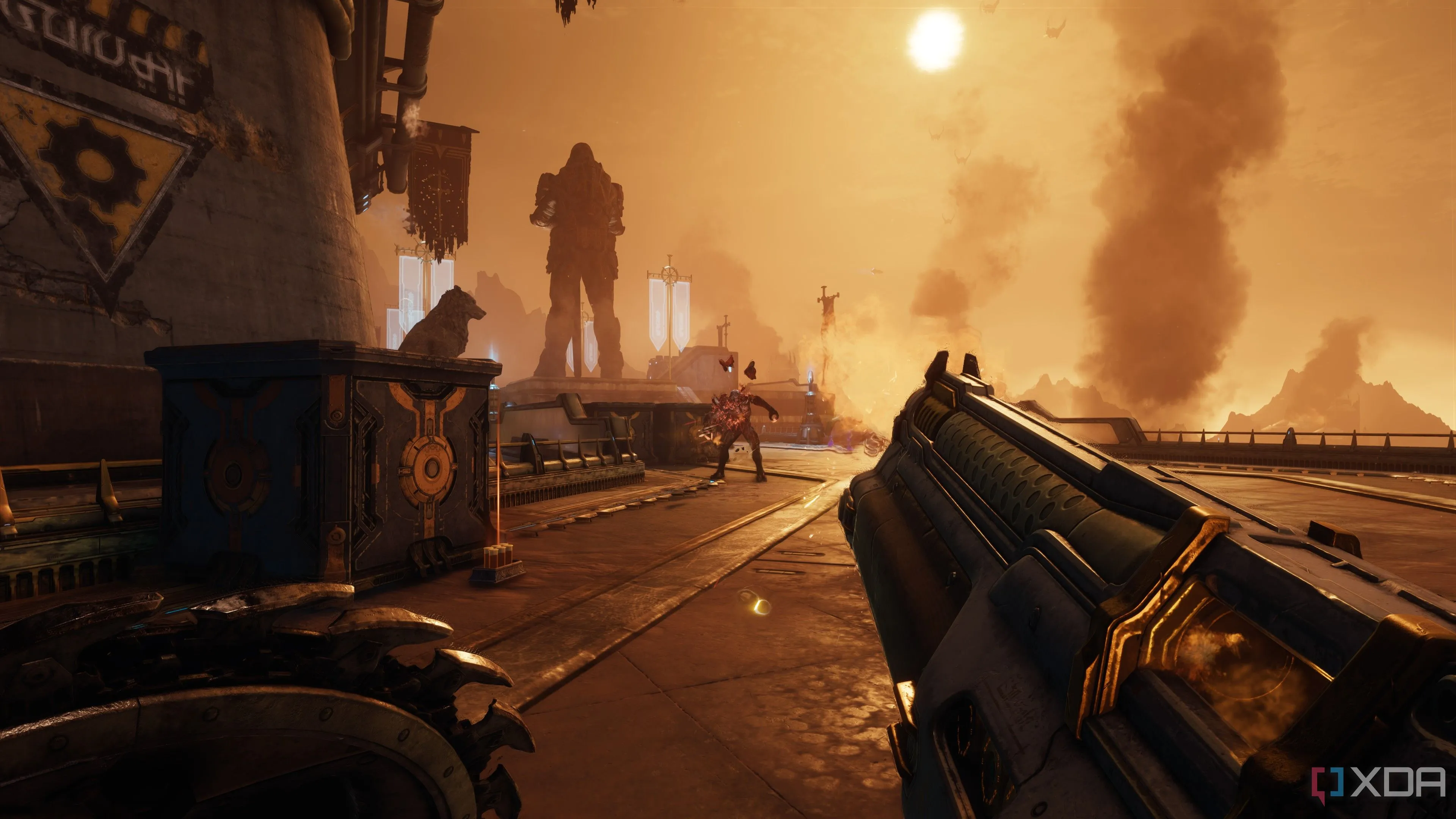 Cảnh gameplay hoành tráng trong tựa game Doom: The Dark Ages thể hiện khả năng tối ưu VRAM