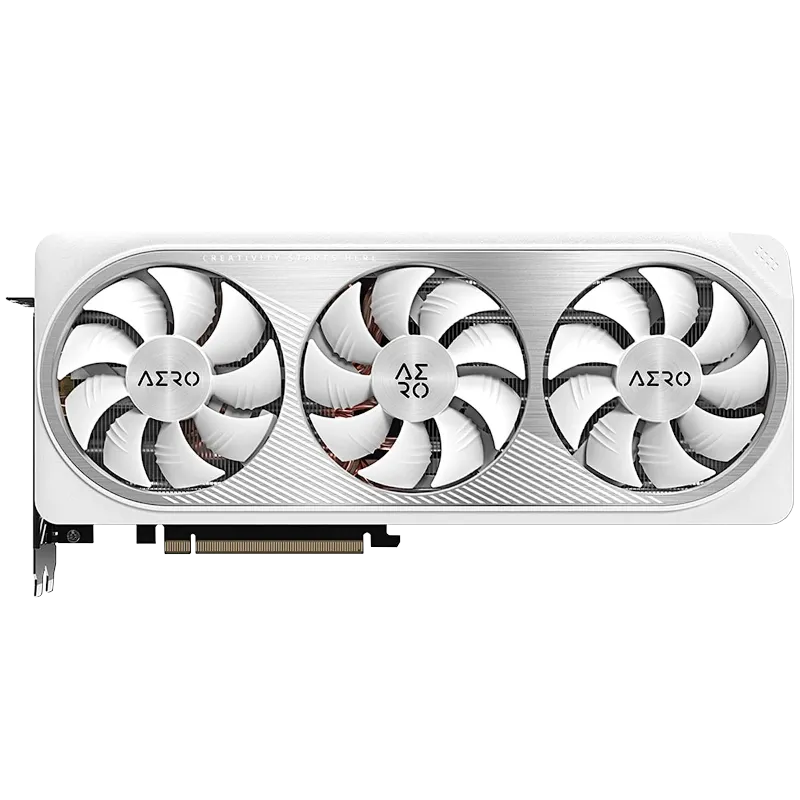 Card đồ họa Gigabyte GeForce RTX 4070 AERO có thiết kế màu trắng sang trọng và ba quạt làm mát.