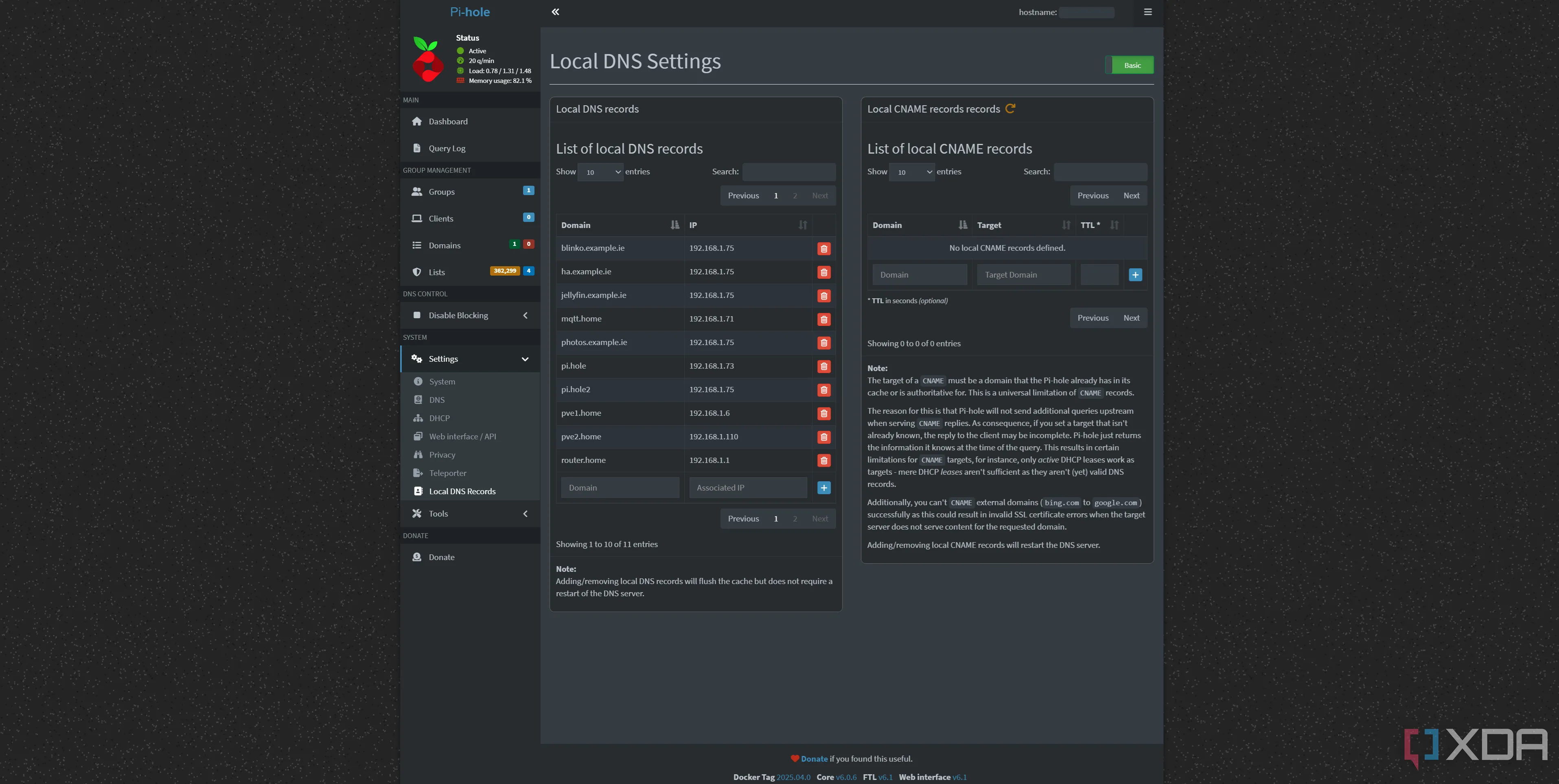 Cấu hình ghi đè DNS cục bộ trên Pi-hole để truy cập dịch vụ self-hosted.