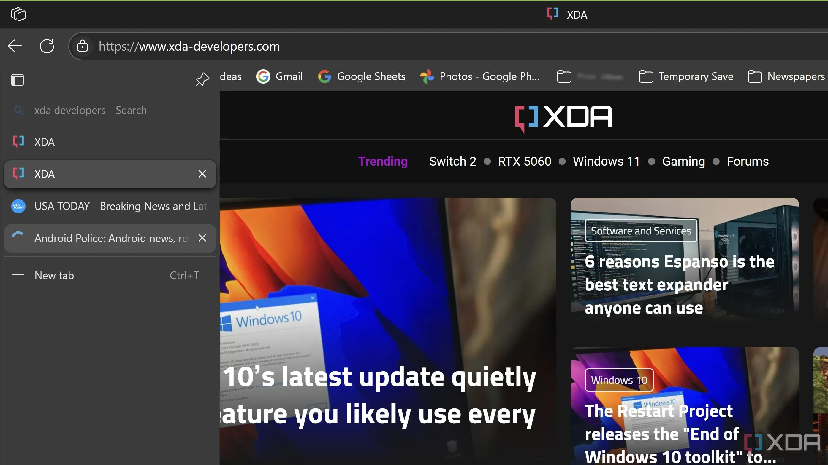 Chế độ tab dọc (Vertical Tabs) trong trình duyệt Edge, giúp quản lý nhiều tab gọn gàng hơn ở thanh bên trái.