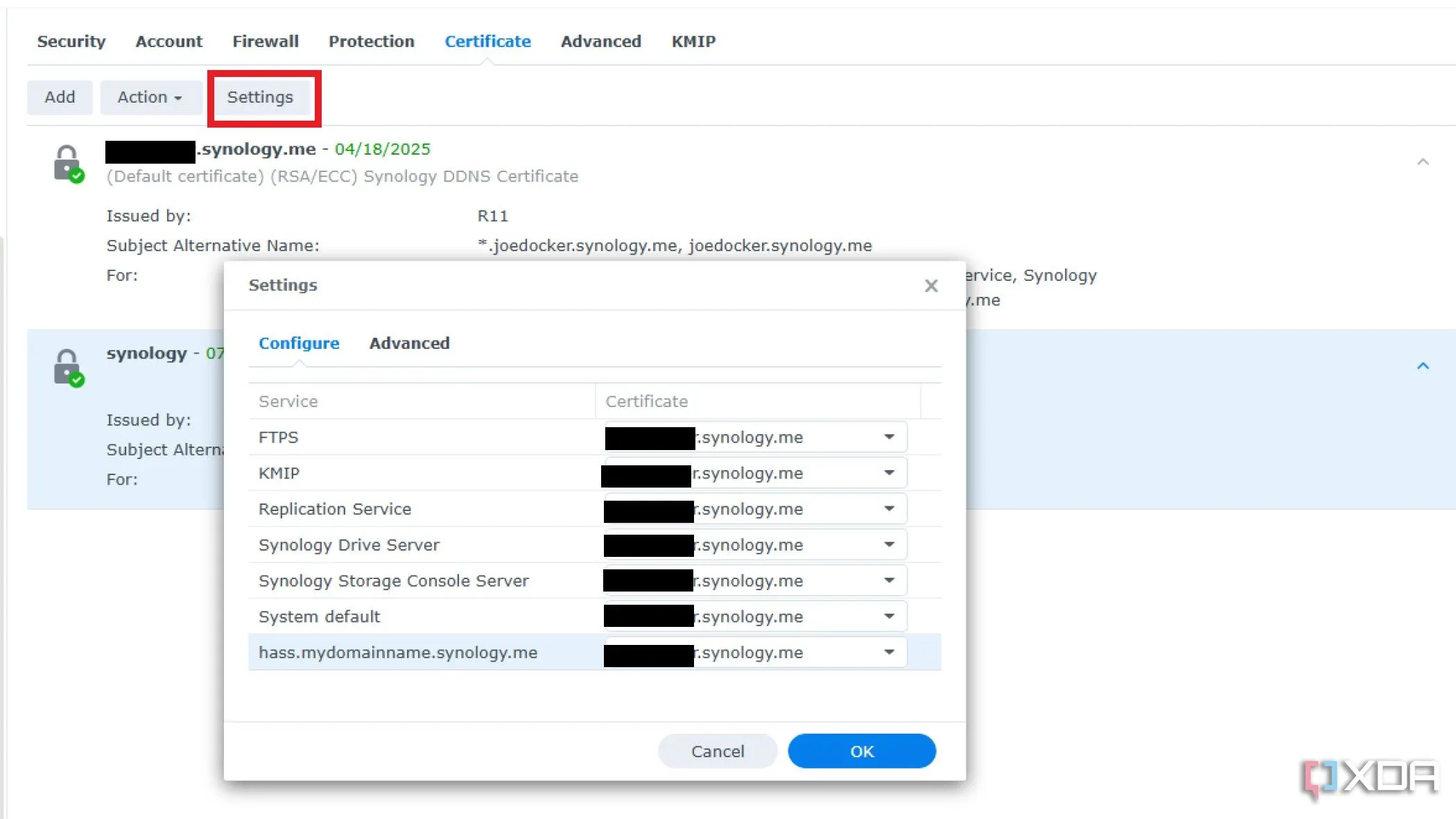 Chọn chứng chỉ SSL cho quy tắc Reverse Proxy trong cài đặt Synology