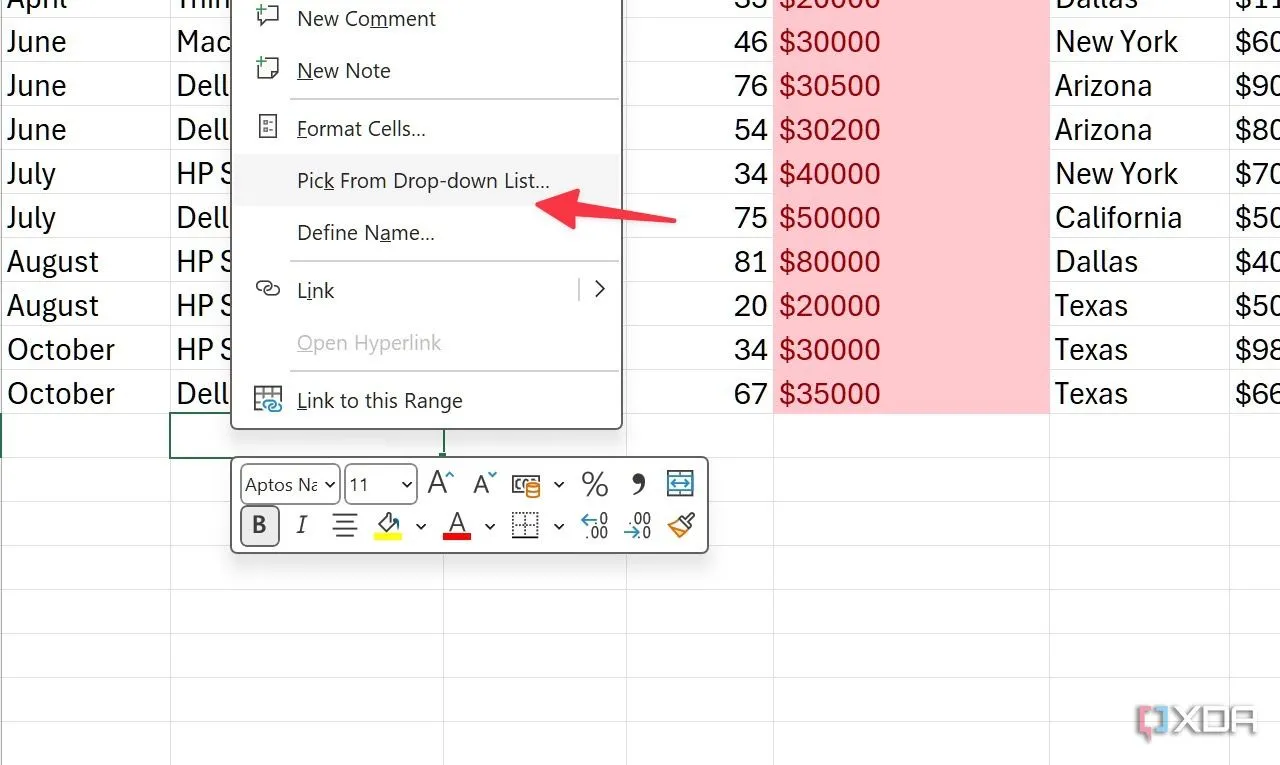 Chọn giá trị nhanh chóng từ danh sách thả xuống trong Excel
