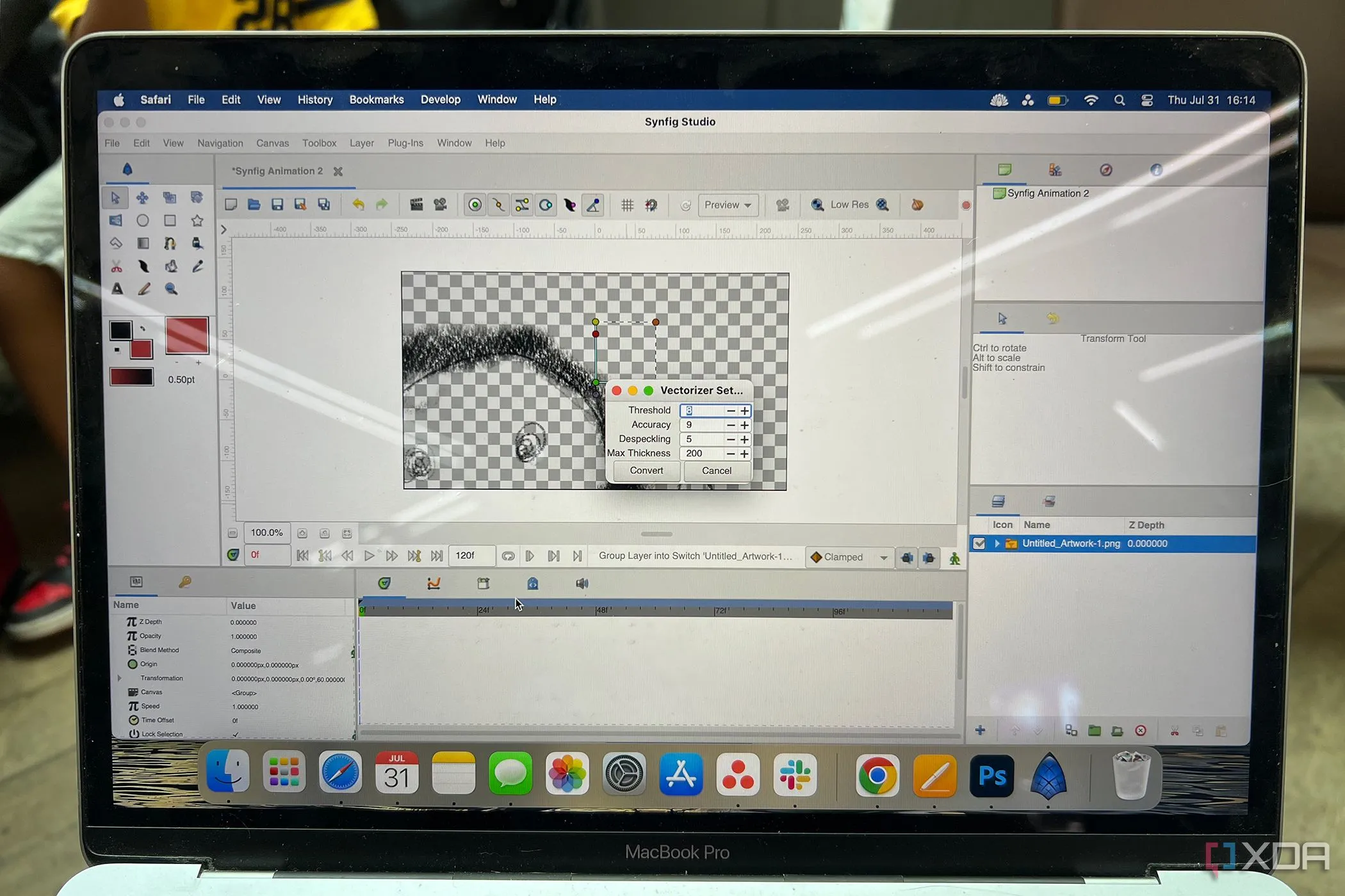 Công cụ chuyển đổi ảnh raster sang vector trong Synfig Studio, hỗ trợ phác thảo và hoạt hình