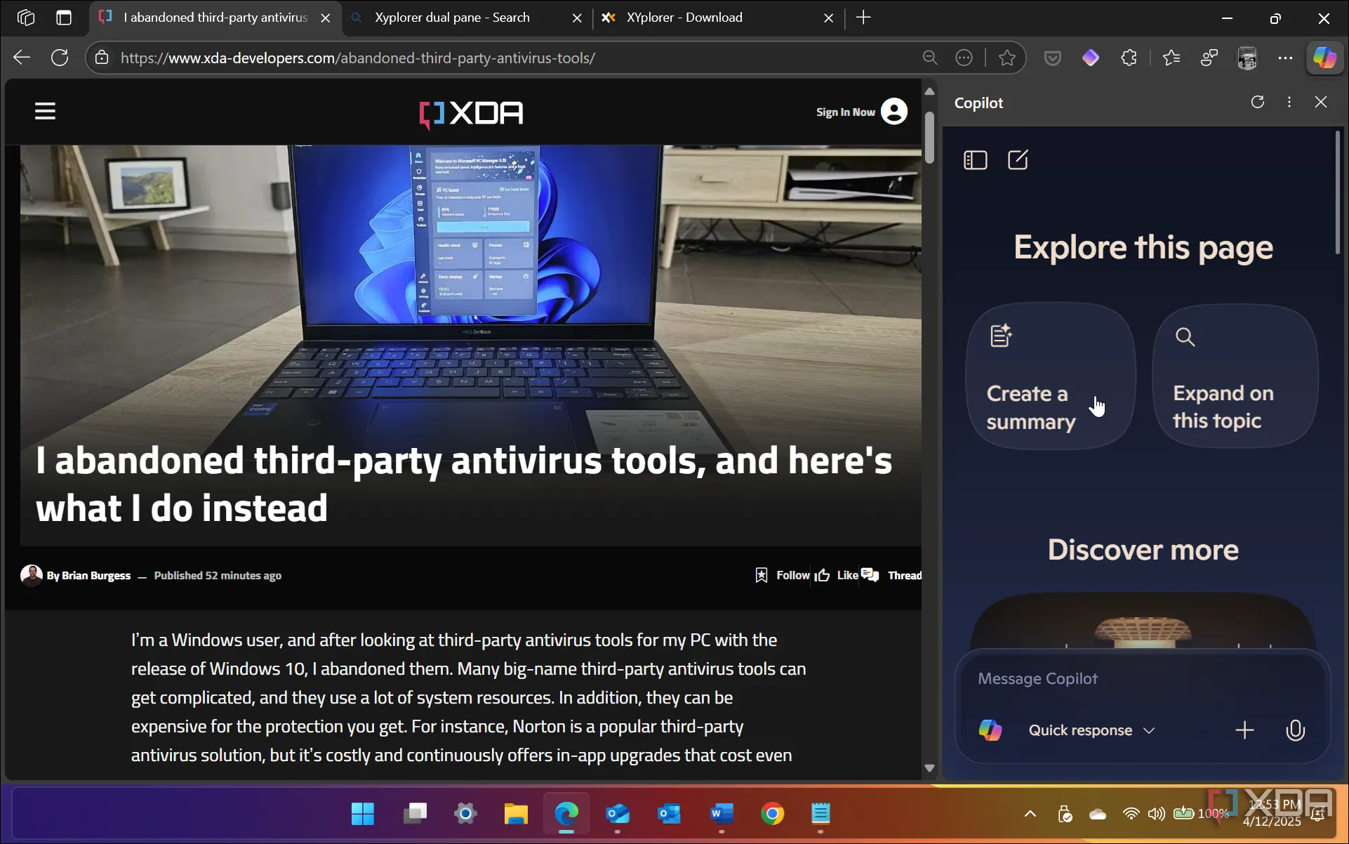 Copilot đang tóm tắt nội dung trang web trên trình duyệt Microsoft Edge