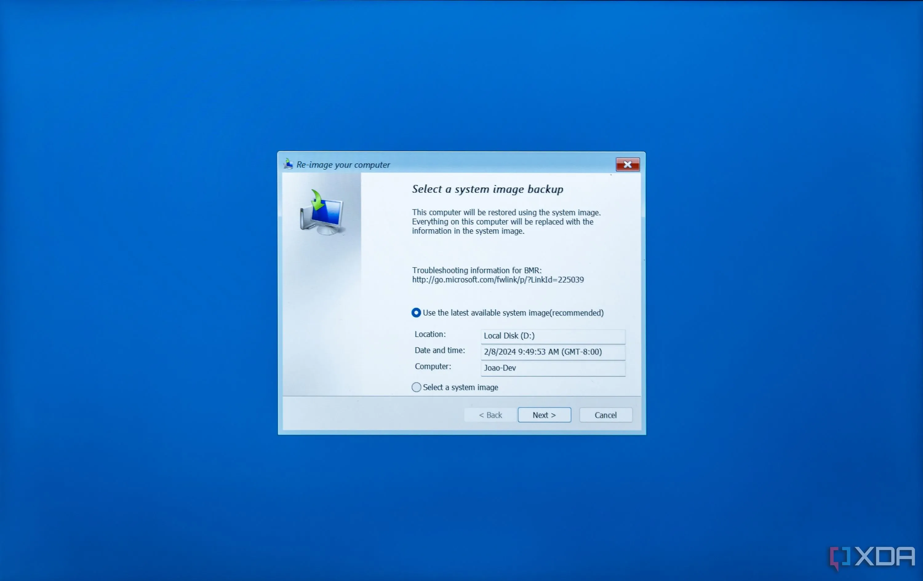 Cửa sổ khôi phục hệ thống (System Recovery) hiển thị danh sách các điểm khôi phục có sẵn trên Windows