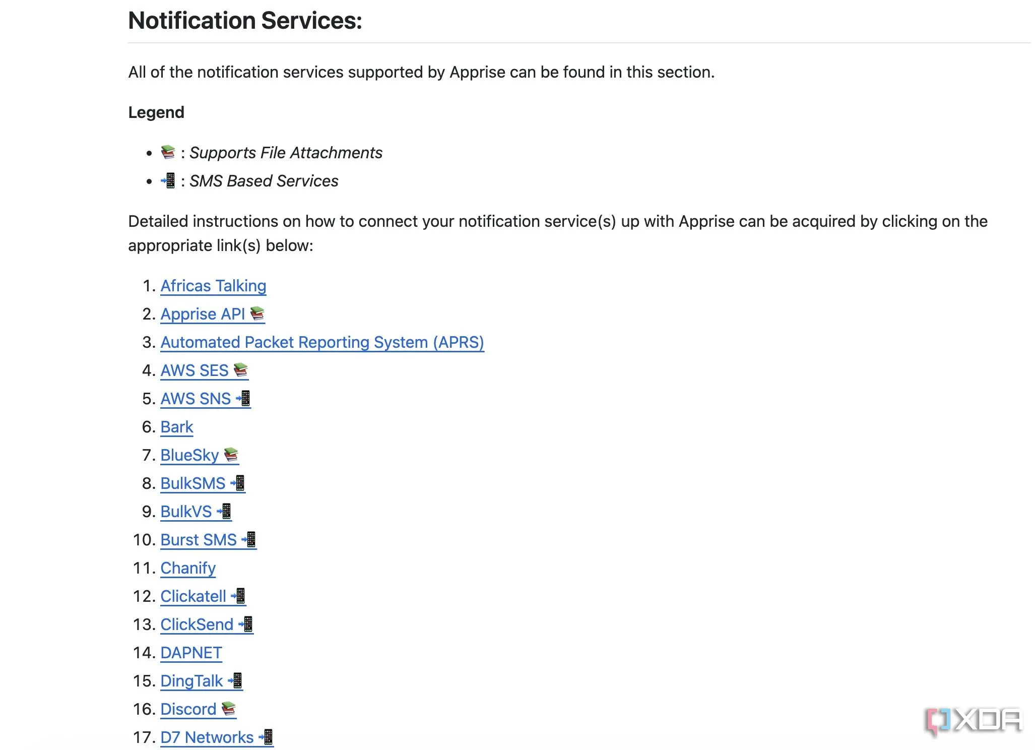 Danh sách các dịch vụ thông báo đa dạng được Apprise hỗ trợ
