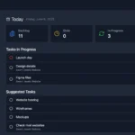 Dashboard của Tududi hiển thị tổng quan tác vụ và dự án