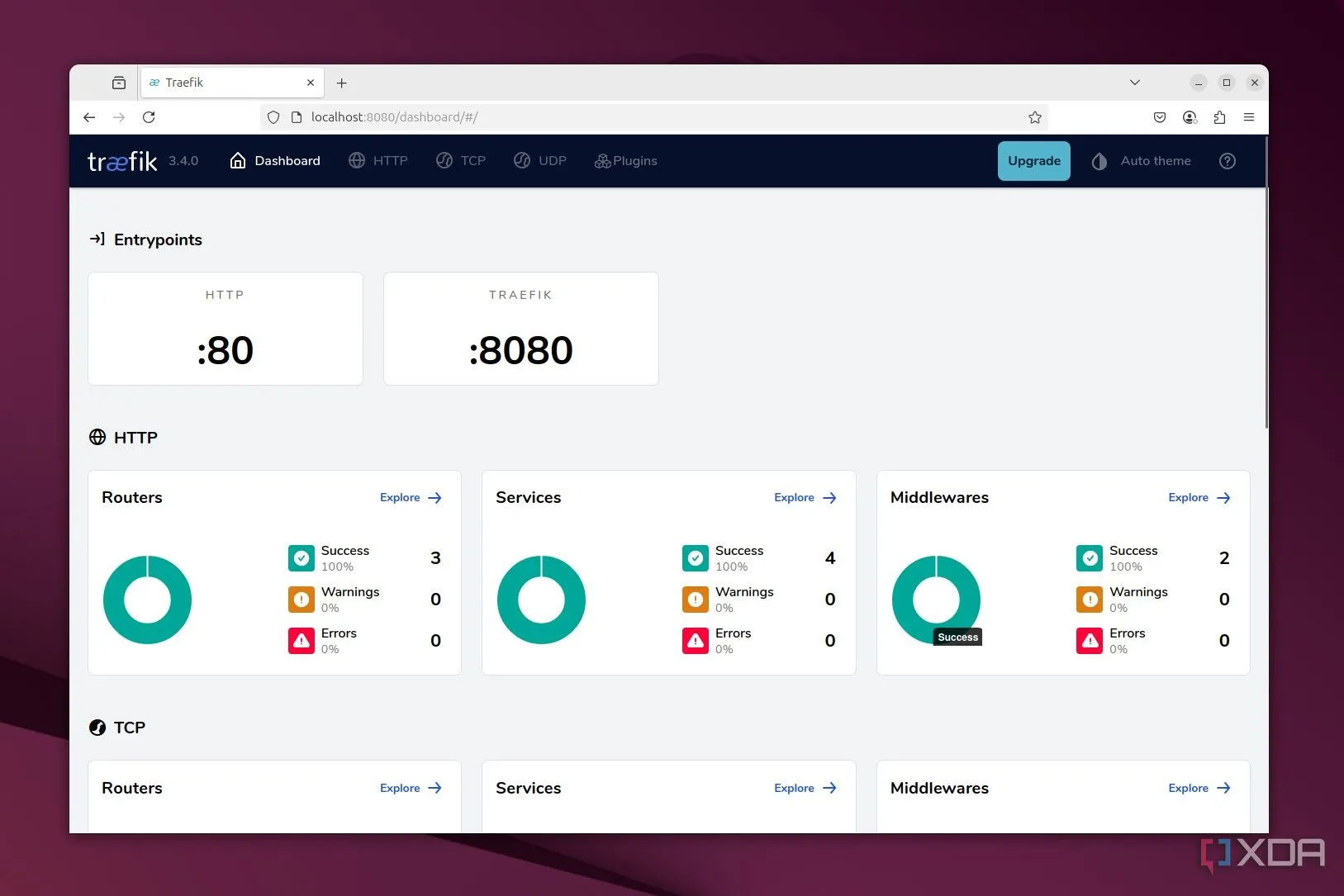 Dashboard quản lý Traefik hiển thị các dịch vụ và định tuyến đang hoạt động trong môi trường Docker, minh họa khả năng tự động cấu hình.
