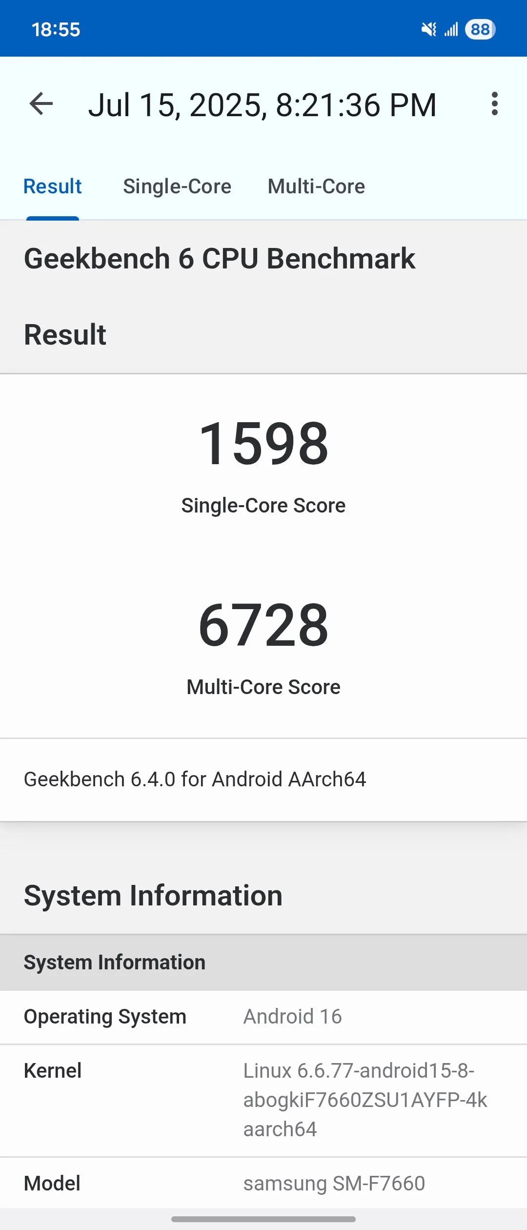Điểm GeekBench 6 của Samsung Galaxy Z Flip 7 với chip Exynos 2500