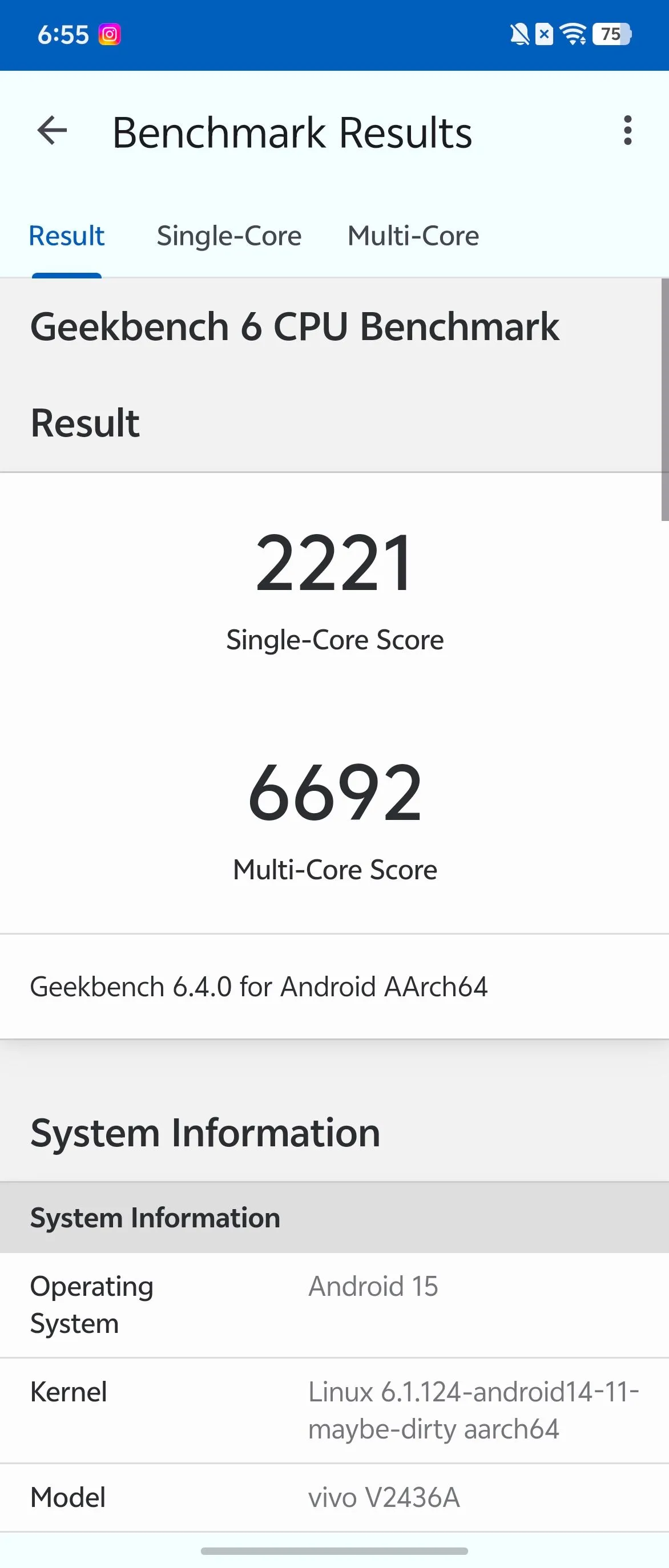 Điểm GeekBench 6 của Snapdragon 8 Gen 3 trên Vivo X Fold 5
