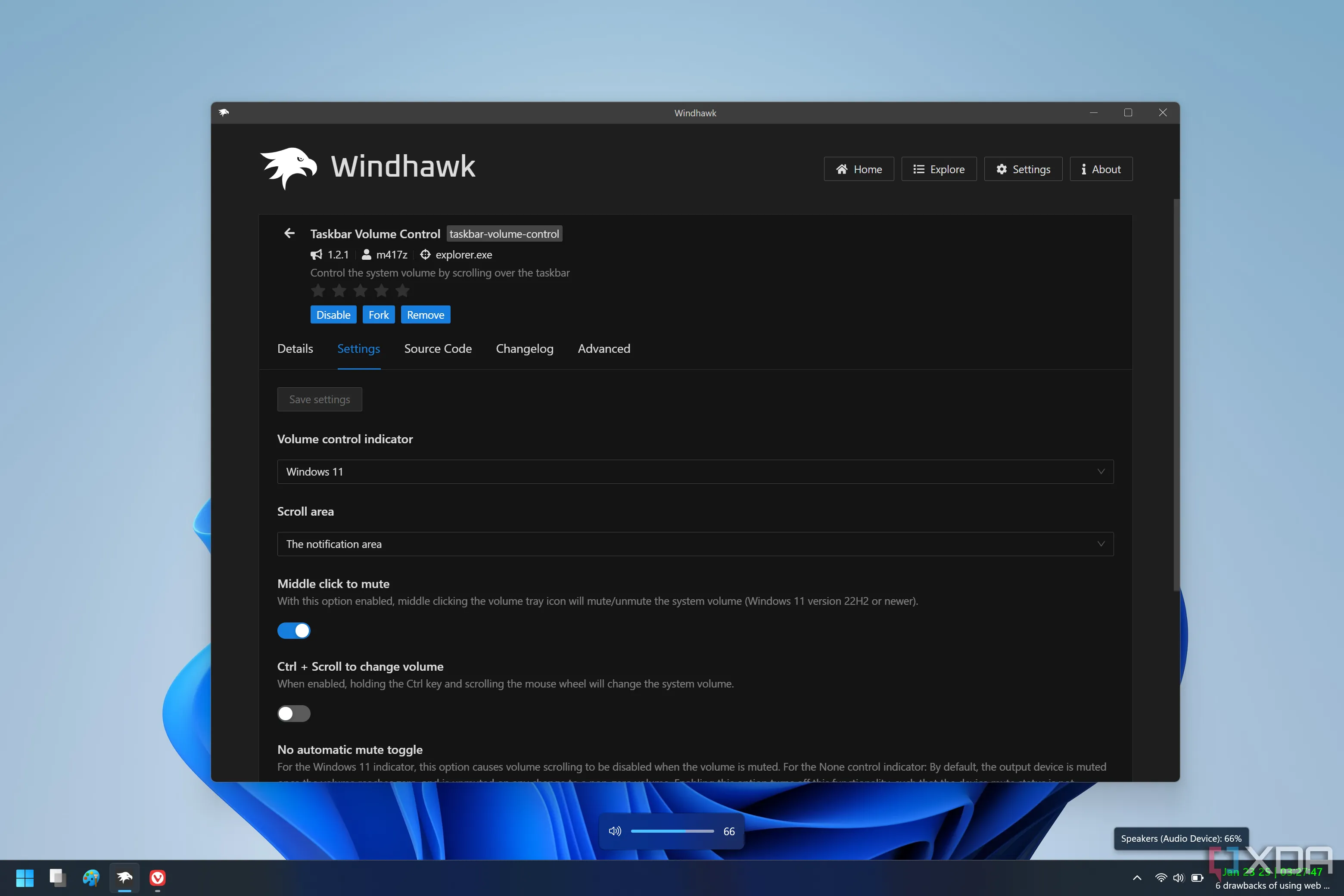 Điều chỉnh âm lượng Windows 11 bằng cách cuộn chuột trên thanh tác vụ