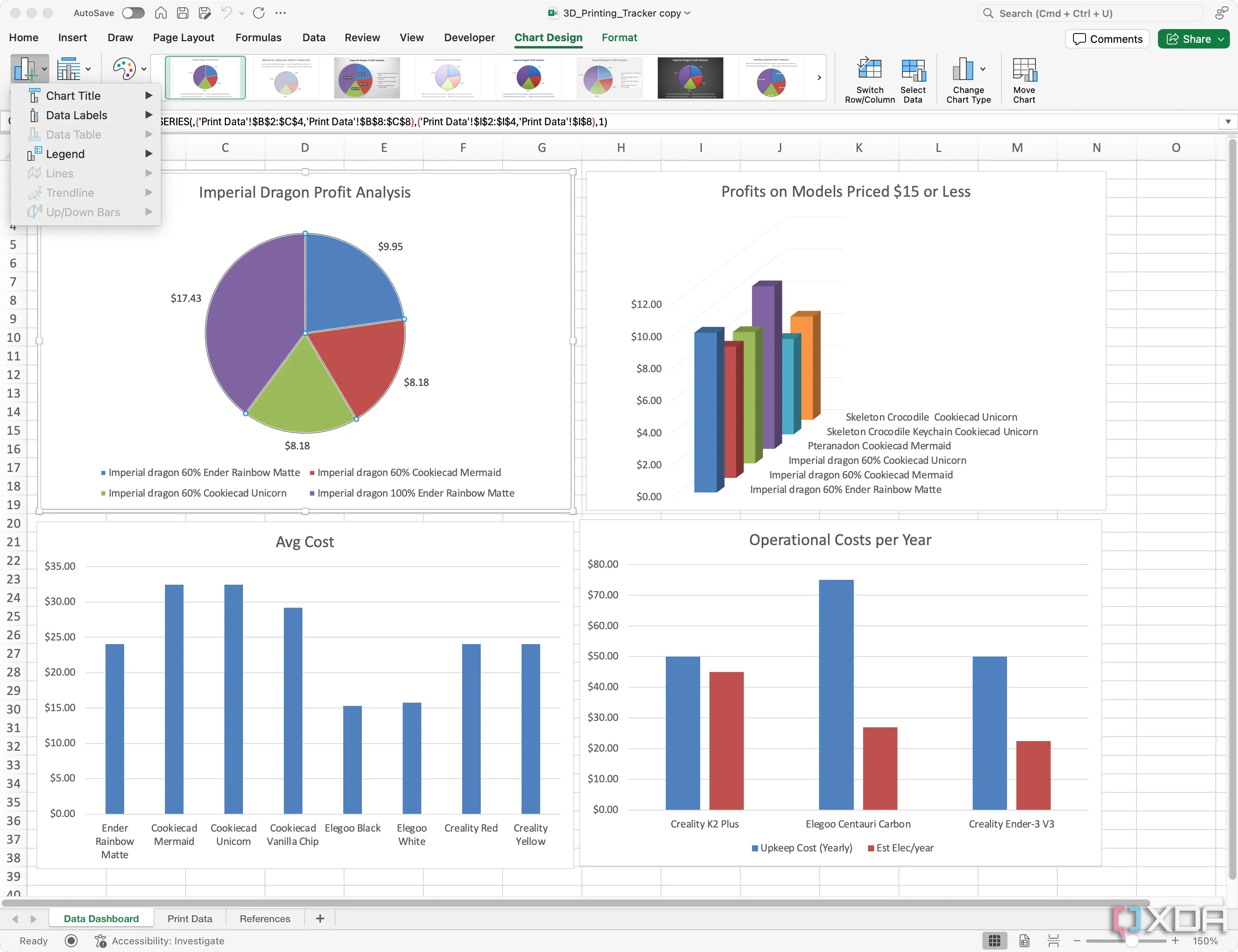 Điều chỉnh thiết kế và thêm tiêu đề cho biểu đồ dữ liệu in 3D trong Excel