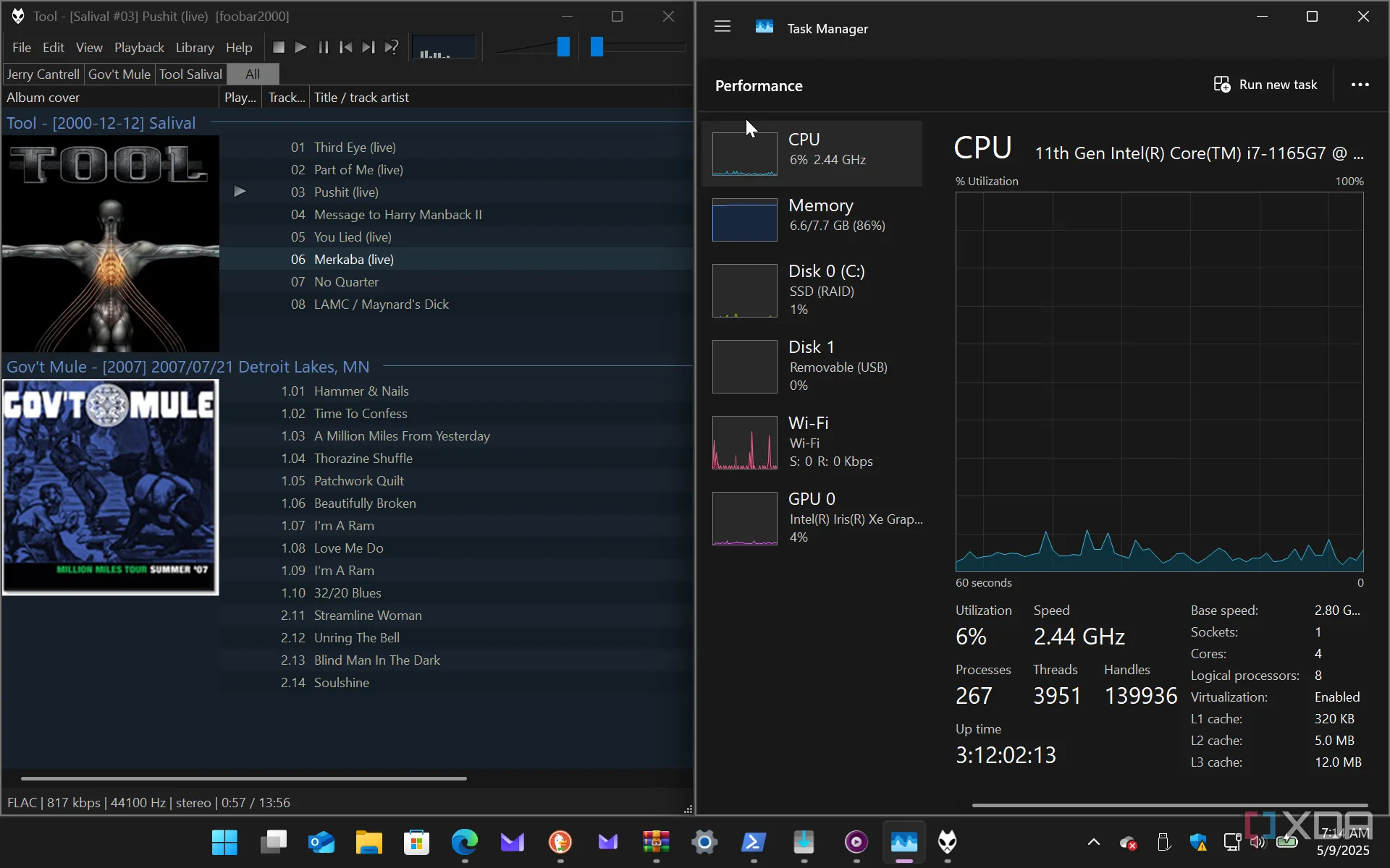 Foobar2000 hiển thị tài nguyên tiêu thụ thấp trong Task Manager của Windows 11