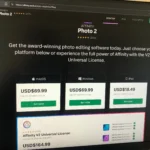 Giá Affinity Photo 2 hiển thị trên website chính thức, làm nổi bật chính sách mua một lần