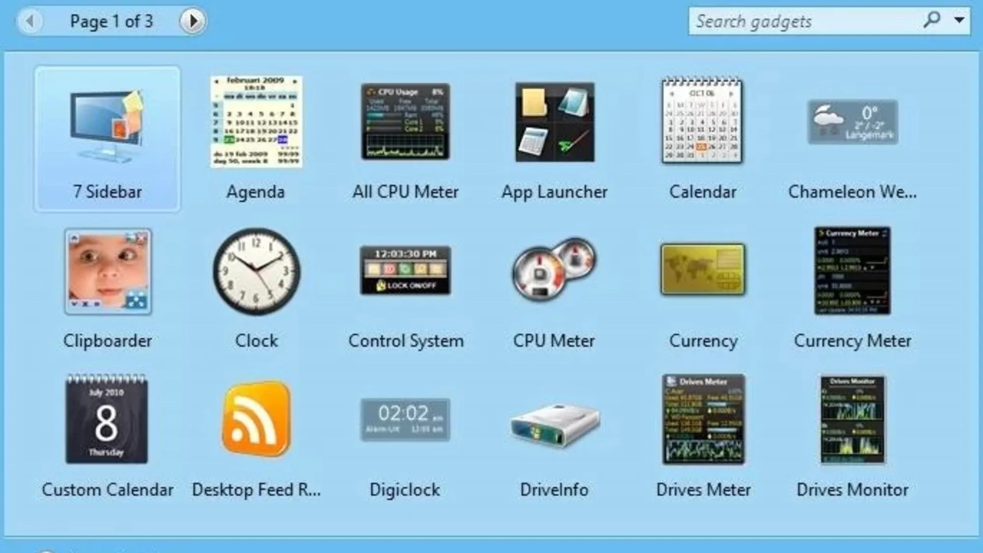 Giao diện các tiện ích Windows Gadgets trên màn hình desktop