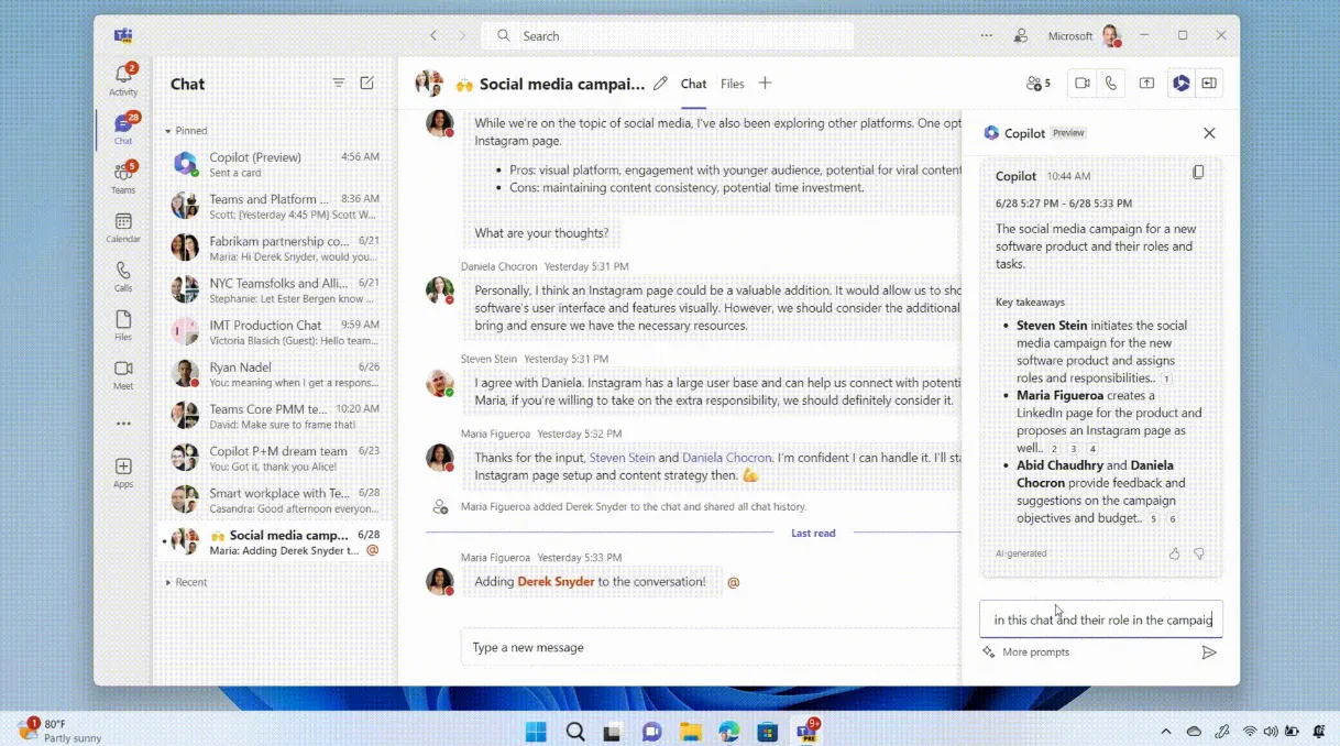 Giao diện chat Microsoft Teams hiển thị các tính năng tìm kiếm nâng cao