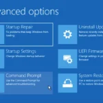 Giao diện Command Prompt trong menu Tùy chọn nâng cao của Windows 11 sau khi System32 bị hỏng