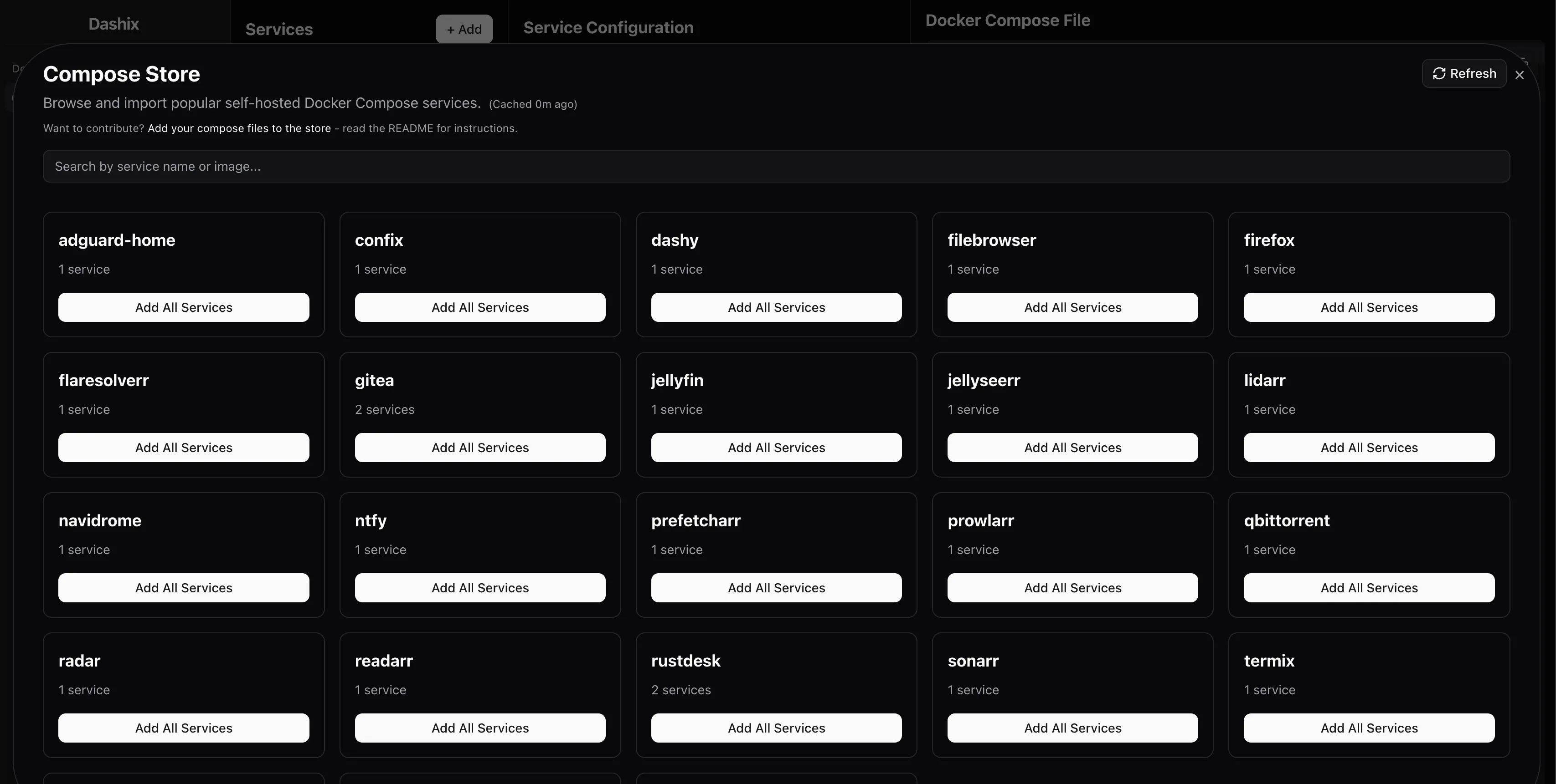 Giao diện Dashix Compose Builder với kho cấu hình mô-đun