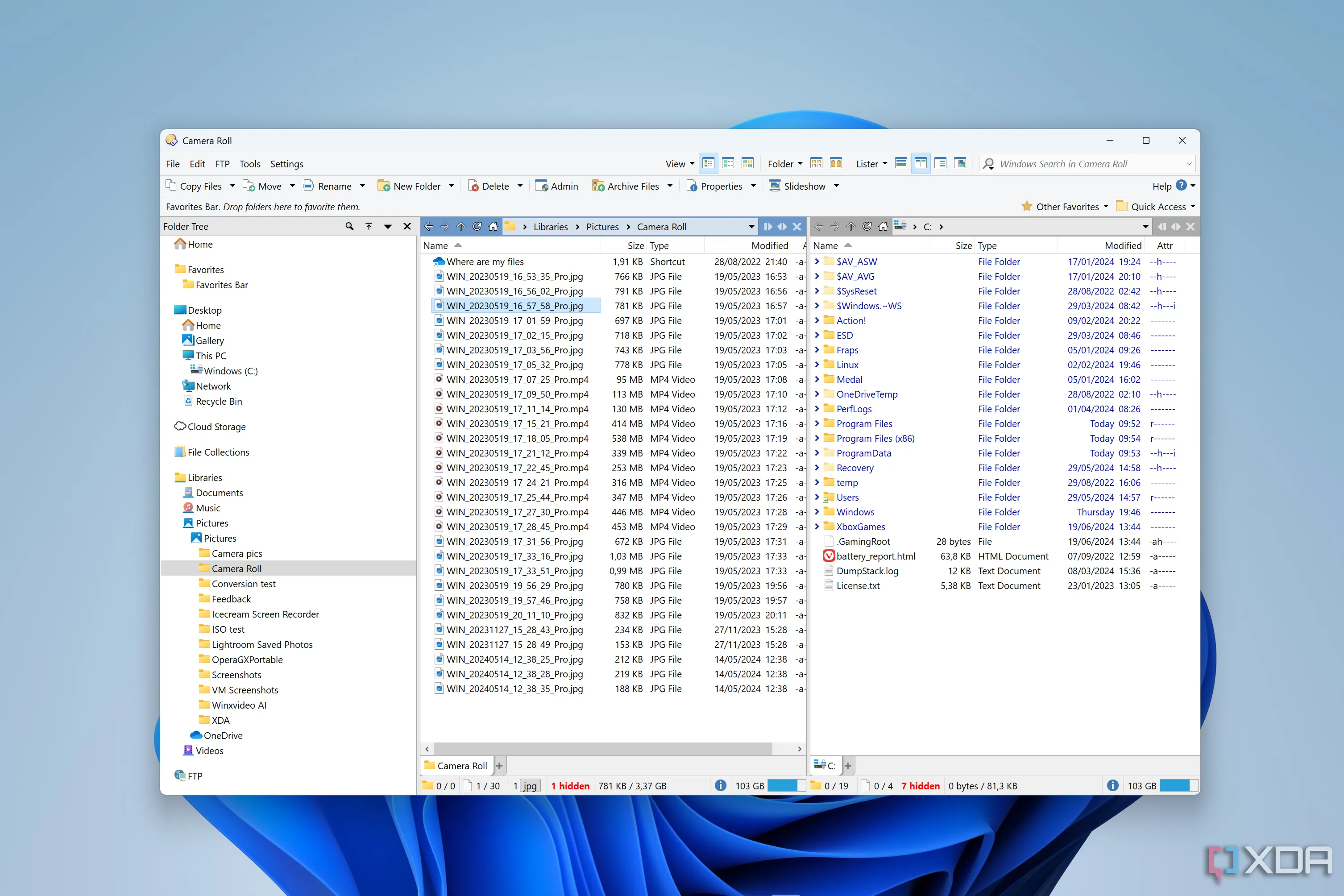 Giao diện Directory Opus trên Windows 11 với nhiều tab và bảng quản lý file